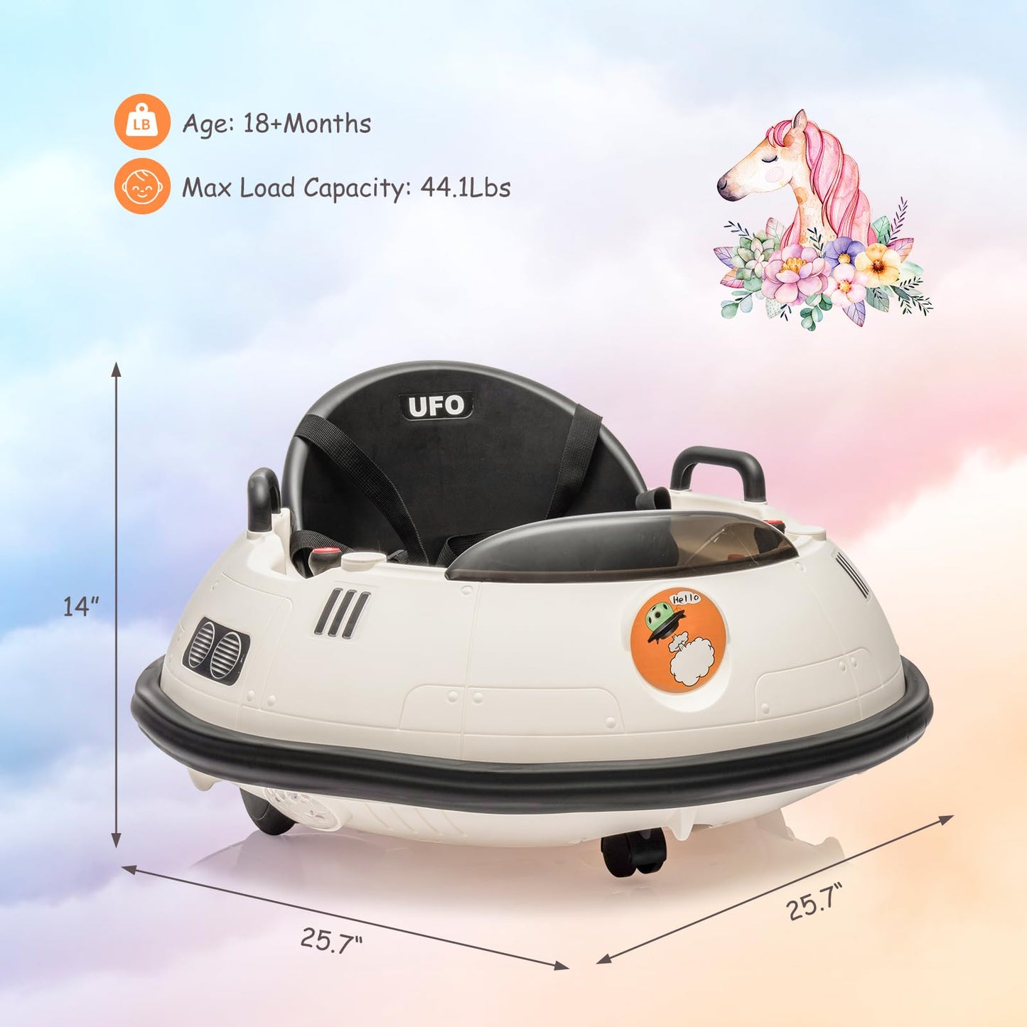 Garvee Ride B Series 12V Electric Ride on Bumper Car for Toddlers, Kids Bumper Car with Remote Control, LED Lights & 360 Degree Spin, Indoor and Outdoor for 18+ Months Kids - White