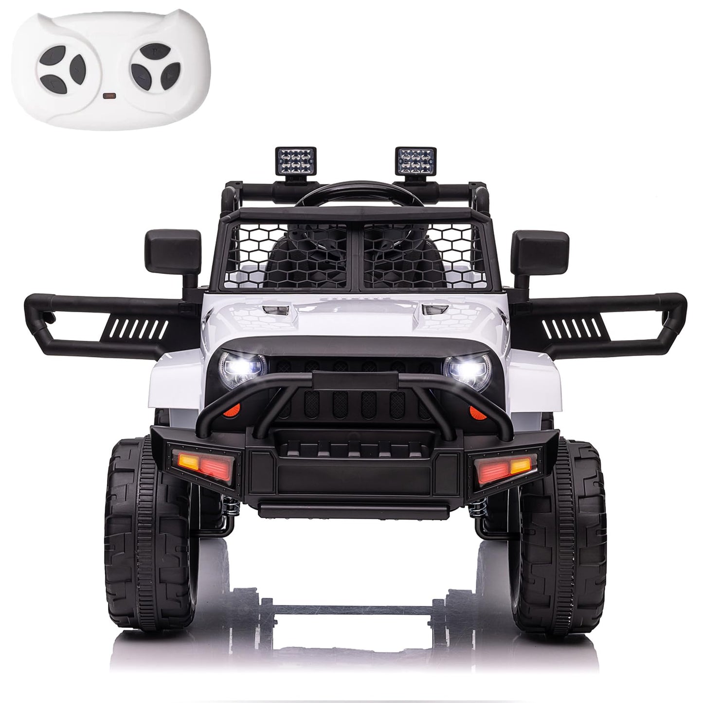 Garvee Ride - P Series: 12V Ride On Truck Car for kid : Remote Control, 3 Speeds, MP3 Music, Suspension, LED Lights,for 3+ Year Old - White