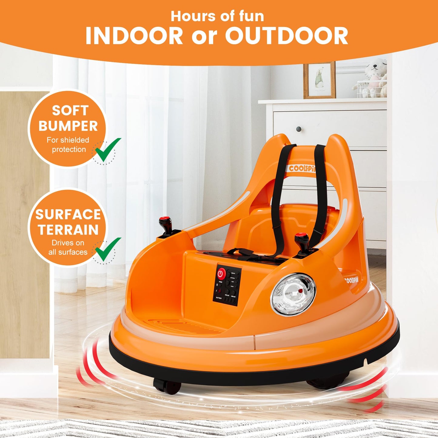 Garvee Ride - P Series: 12V Ride on Toddler Bumping Car W/Remote Control, LED Lights & 360 Degree Spin, ASTM Certified - Orange