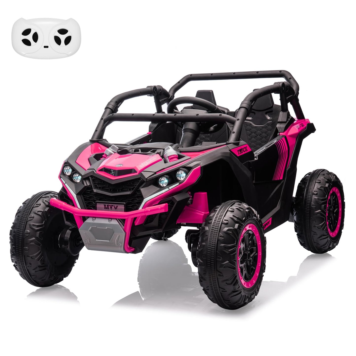 Garvee Ride - P Series: 24V Ride On Utv For Kids,2 Seater 4WD Electric Truck With Remote Control, High And Low Speed Adjustment, Led Lights, 4 Shock Absorbersm,One Click Start, Music Player(Rose)