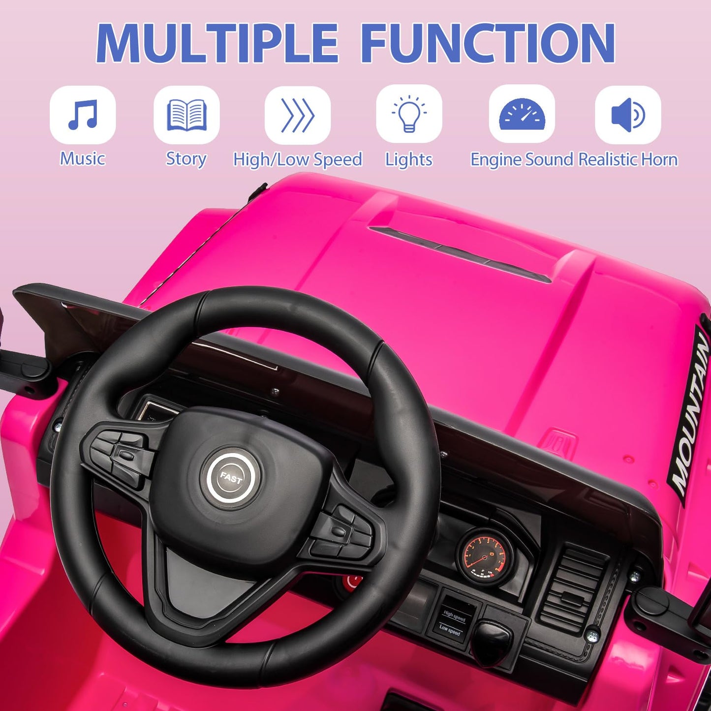 Garvee Ride - P Series: 12V Kids Ride-On Truck For Age 3+, Remote Control, LED, Music, 3 Speeds - Pink
