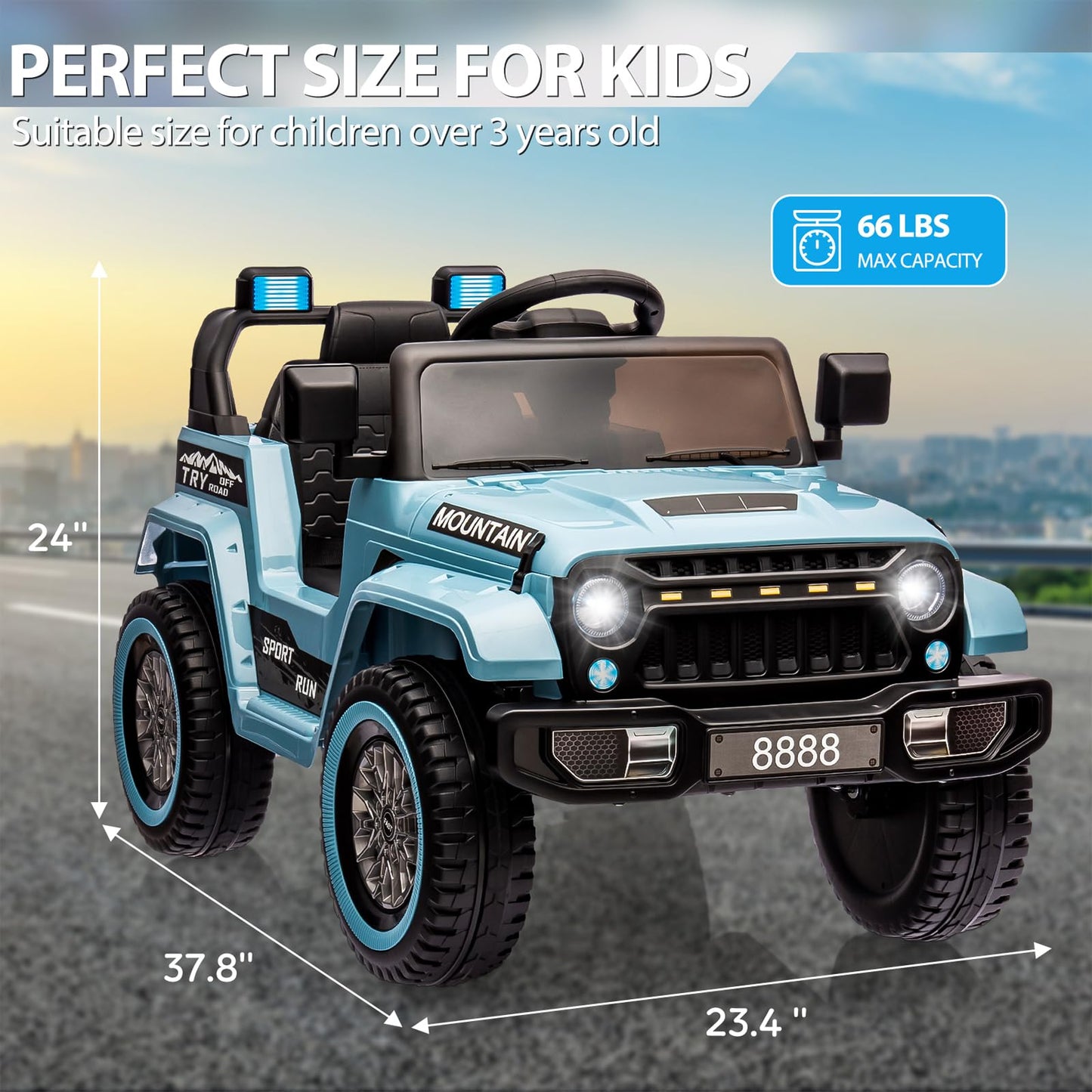 Garvee Ride - P Series: 12V Kids Ride-On Truck For Age 3+, Remote Control, LED, Music, 3 Speeds - Blue