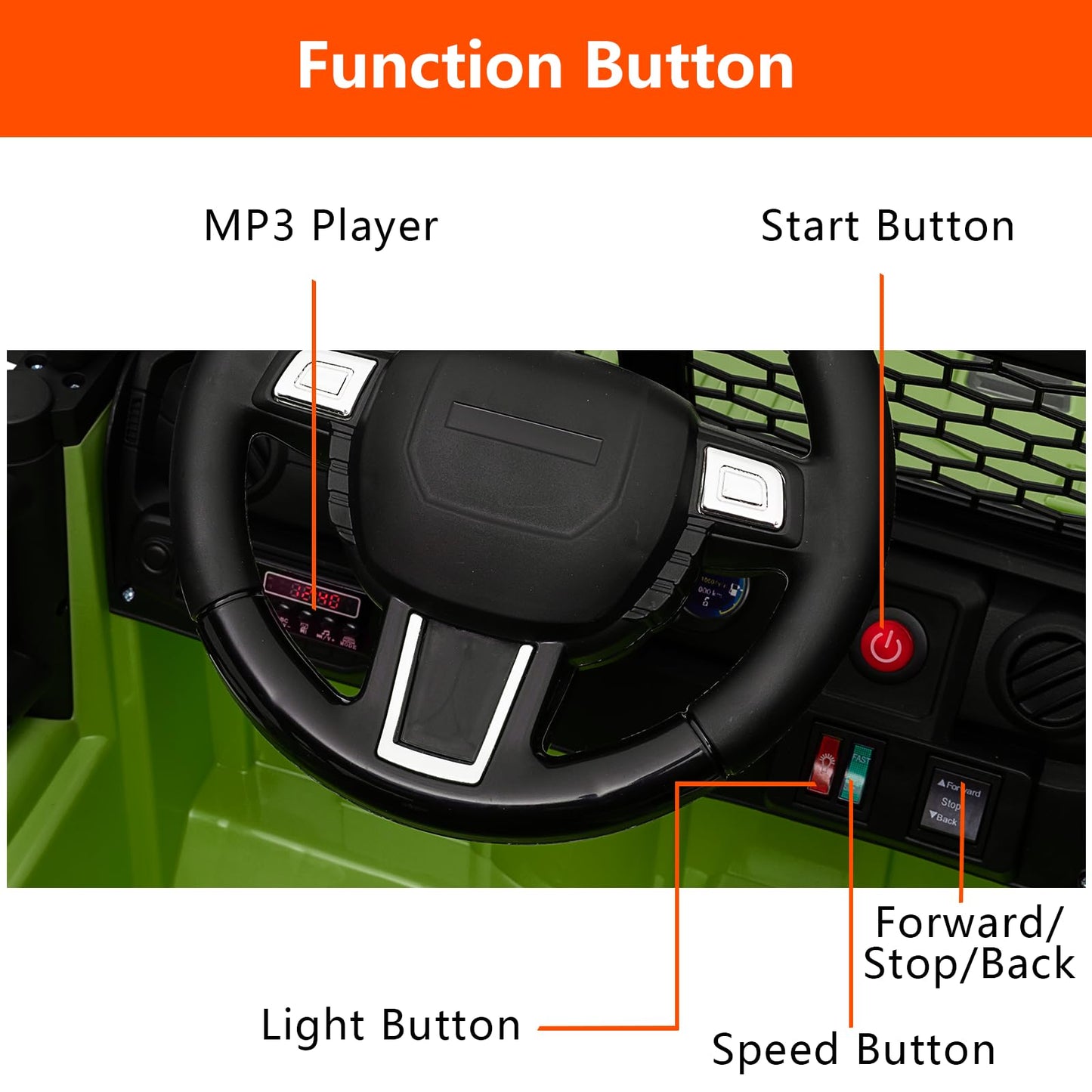 Garvee Ride - P Series: 12V Ride On Truck Car for kid : Remote Control, 3 Speeds, MP3 Music, Suspension, LED Lights,for 3+ Year Old - Green