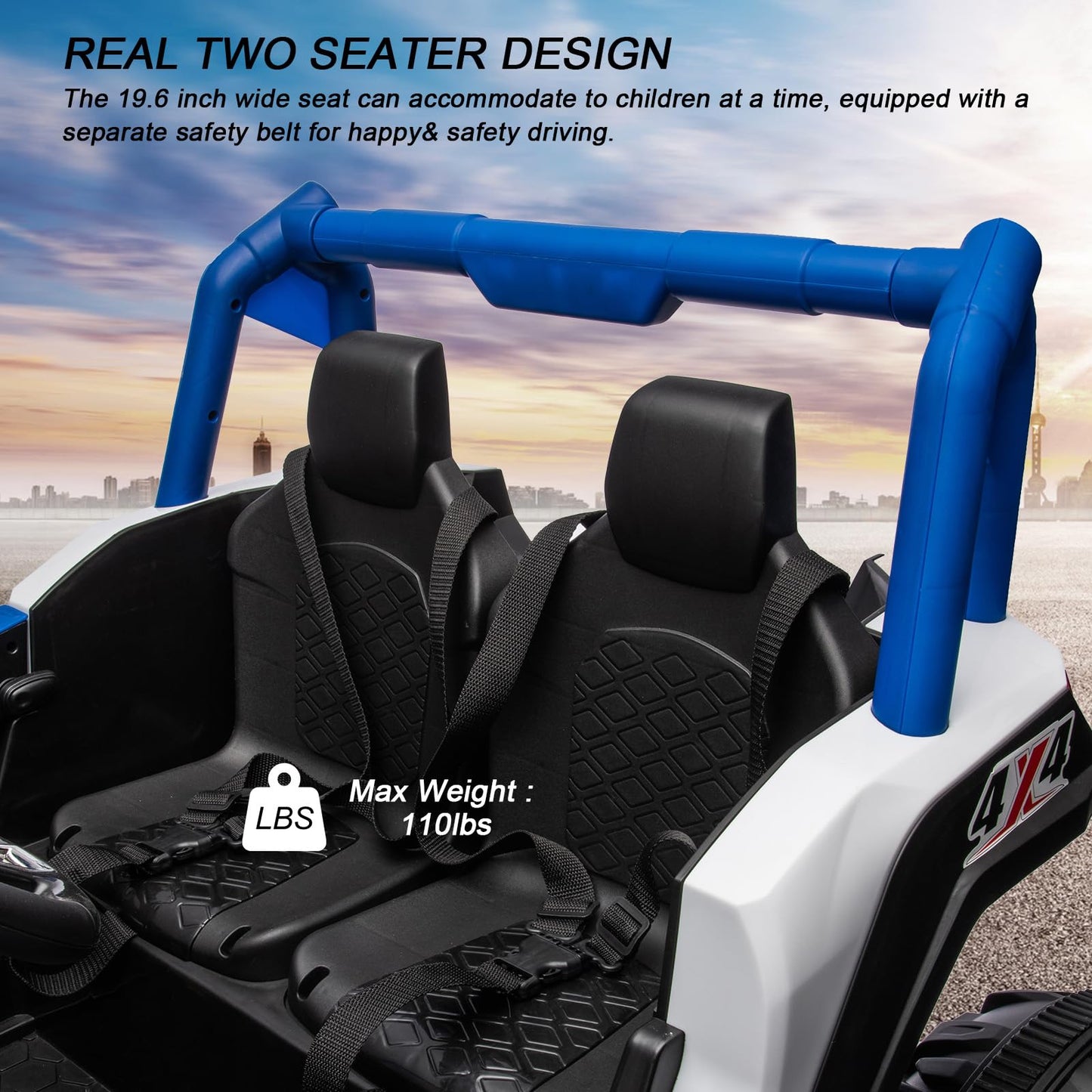 Garvee Ride - P Series: 24V 2-Seater Ride-On UTV, 4WD, Metal Frame, EVA Wheels, Remote Control, LED Lights, Spring Suspension, Outdoor Adventure Toy for Kids 3+ Blue