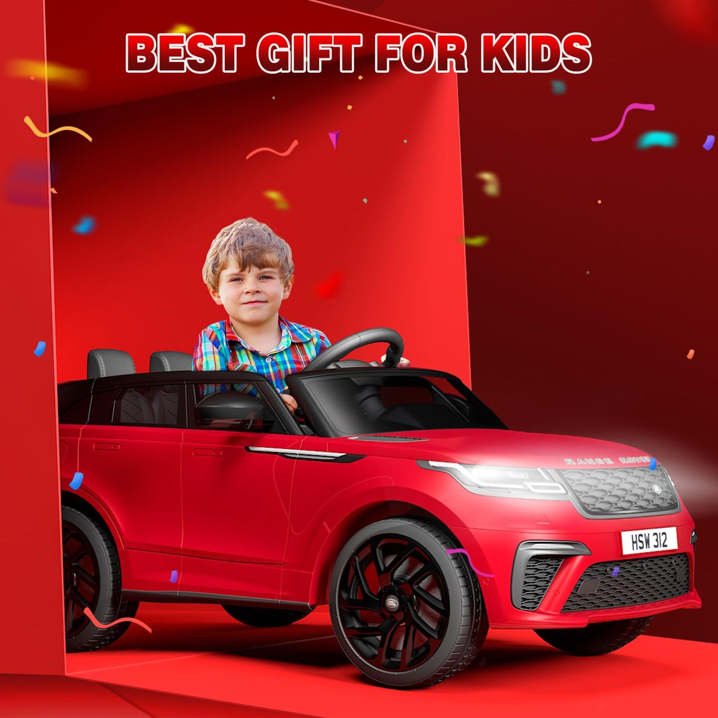 Garvee Ride - P Series: 3-8, 12V Licensed Land Rover Ride Electric Car for Kids with Parent Remote Control, MP3 Player, Rocking, Pull Rod - Red