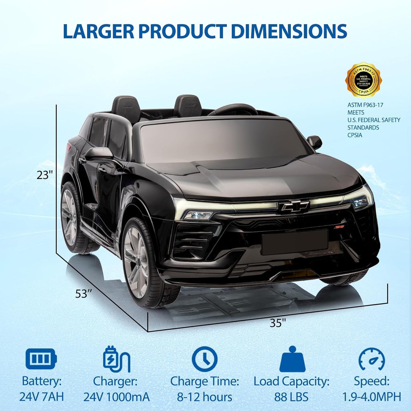 Garvee Ride - P Series: 24V 2-Seater Chevrolet Blazer Kids Car with Remote Control, Bluetooth - Black