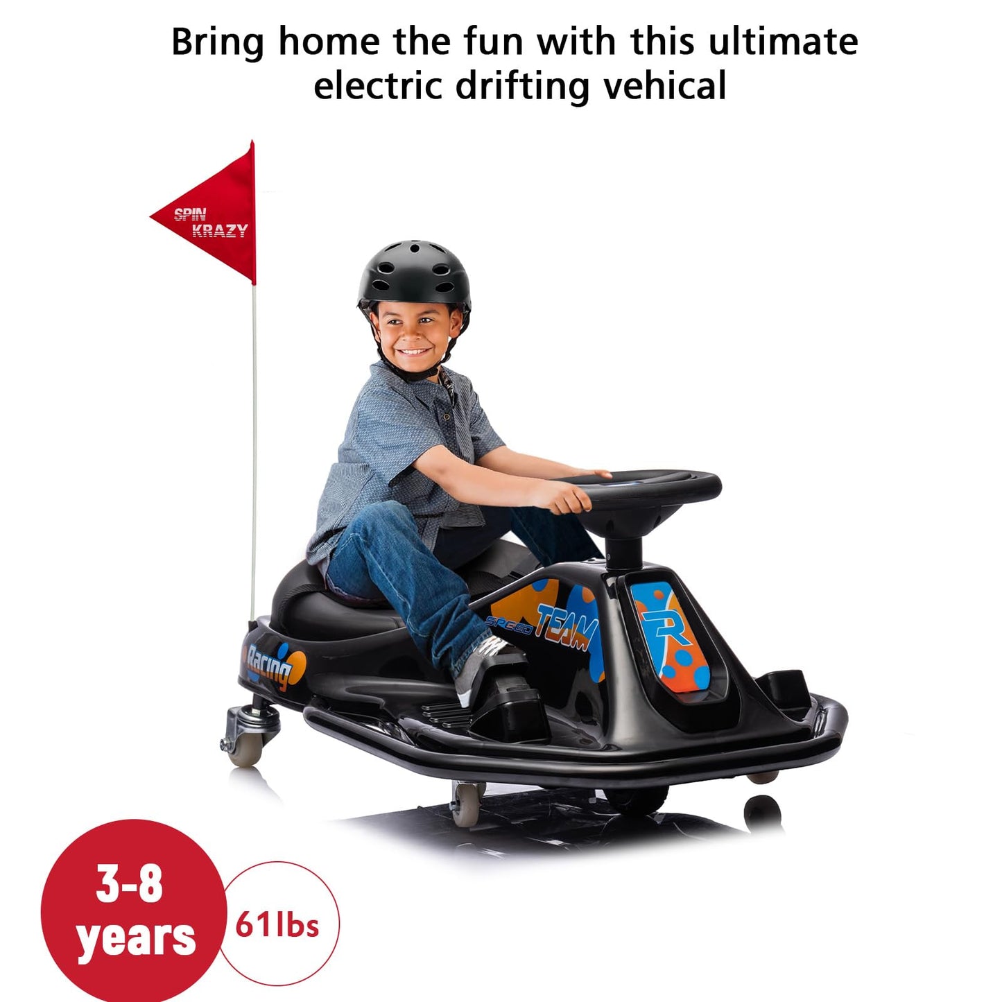 Garvee Ride - P Series: 360 Degrees Rotating Ride On Drift Car,Electric Drifting Go Kart,24V Ride On Race Car,Variable Speed for Kids,Simplified Drift System,Flashing Lights, Flag, Music - Black