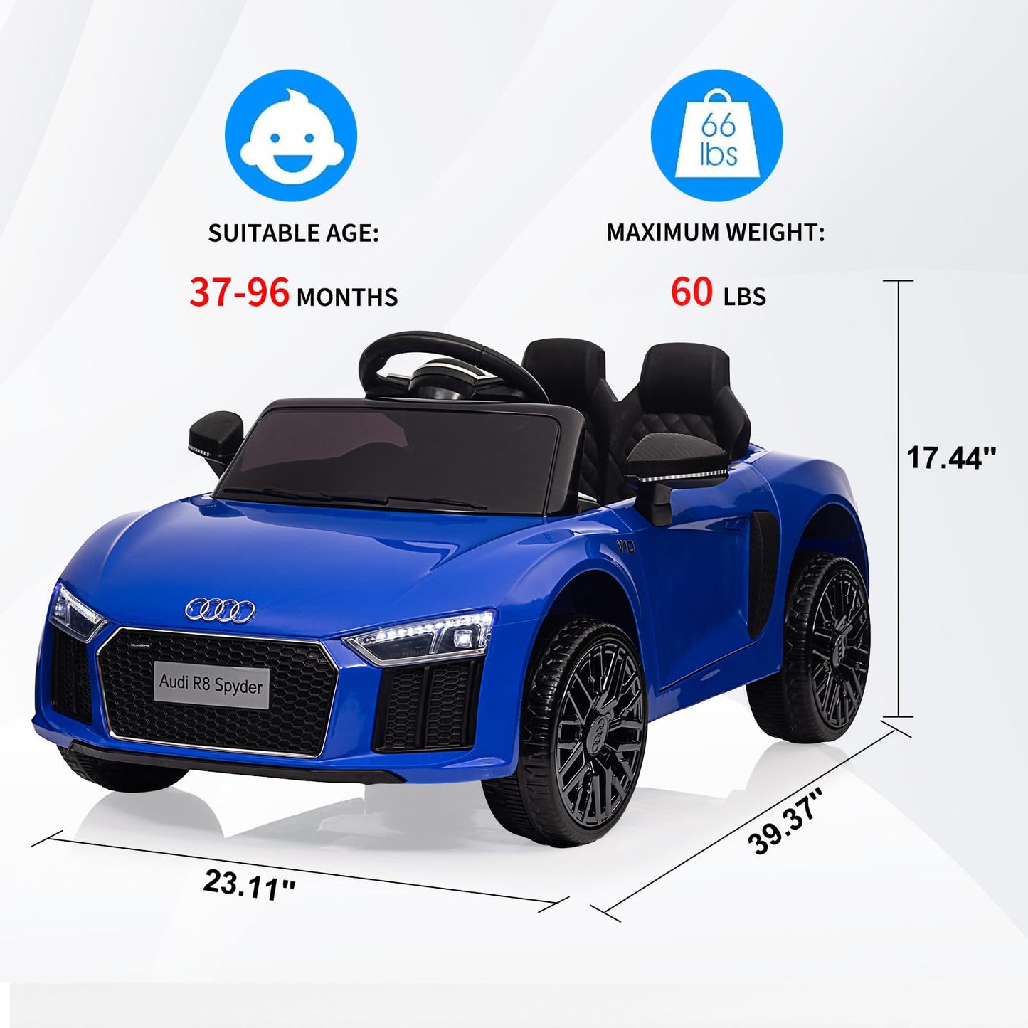 Garvee Ride - P Series: 12V Licensed Audi Ride-On Car: Remote Control, MP3, LED, Bluetooth, Horn, for Ages 3-7