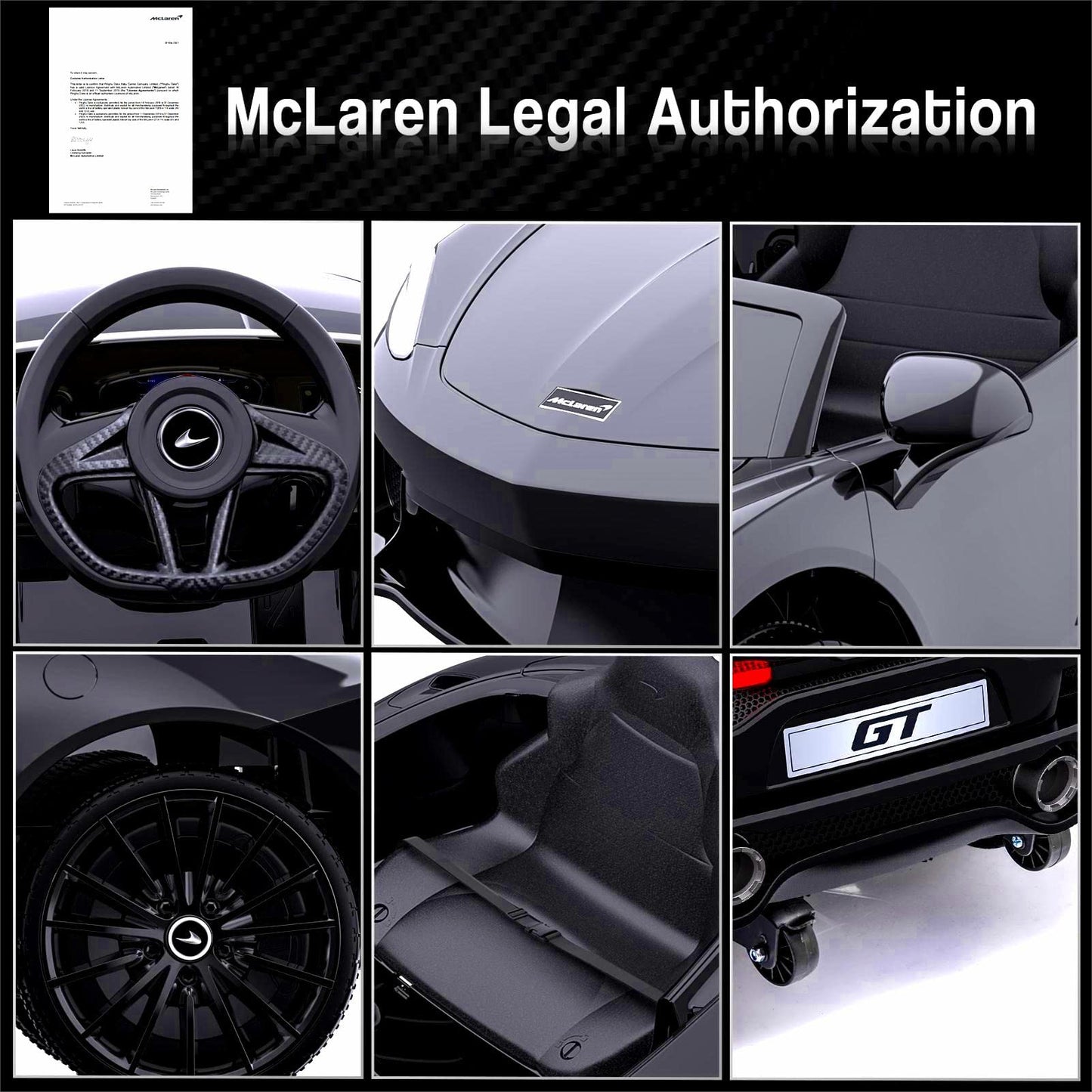 Garvee Ride - P Series: 12V Kids Ride on Car, Licensed Mclaren Battery Powered Electric Car with Remote Control, 3 Speeds, Bluetooth Music, Horn, LED Lights, 4-Wheel Ride on Toys - Black