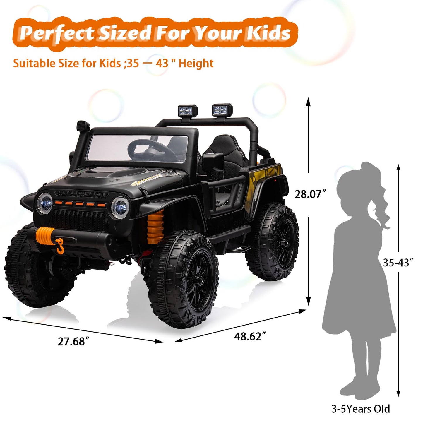 Garvee Ride - P Series: 24V 2 Seater Ride On Truck Car For Kid age 3 - 8 years, w/Remote Control, 4-Wheeler Suspension, 4x55W Powerful Engine, 4WD Battery Powered, LED Lights, Soft Braking - Black