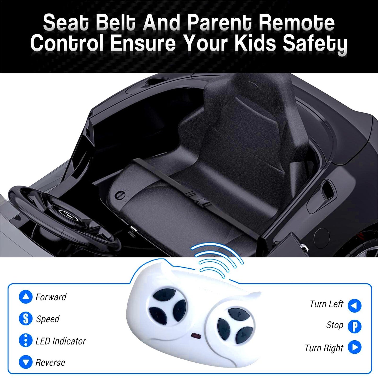 Garvee Ride - P Series: 12V Kids Ride on Car, Licensed Mclaren Battery Powered Electric Car with Remote Control, 3 Speeds, Bluetooth Music, Horn, LED Lights, 4-Wheel Ride on Toys - Black