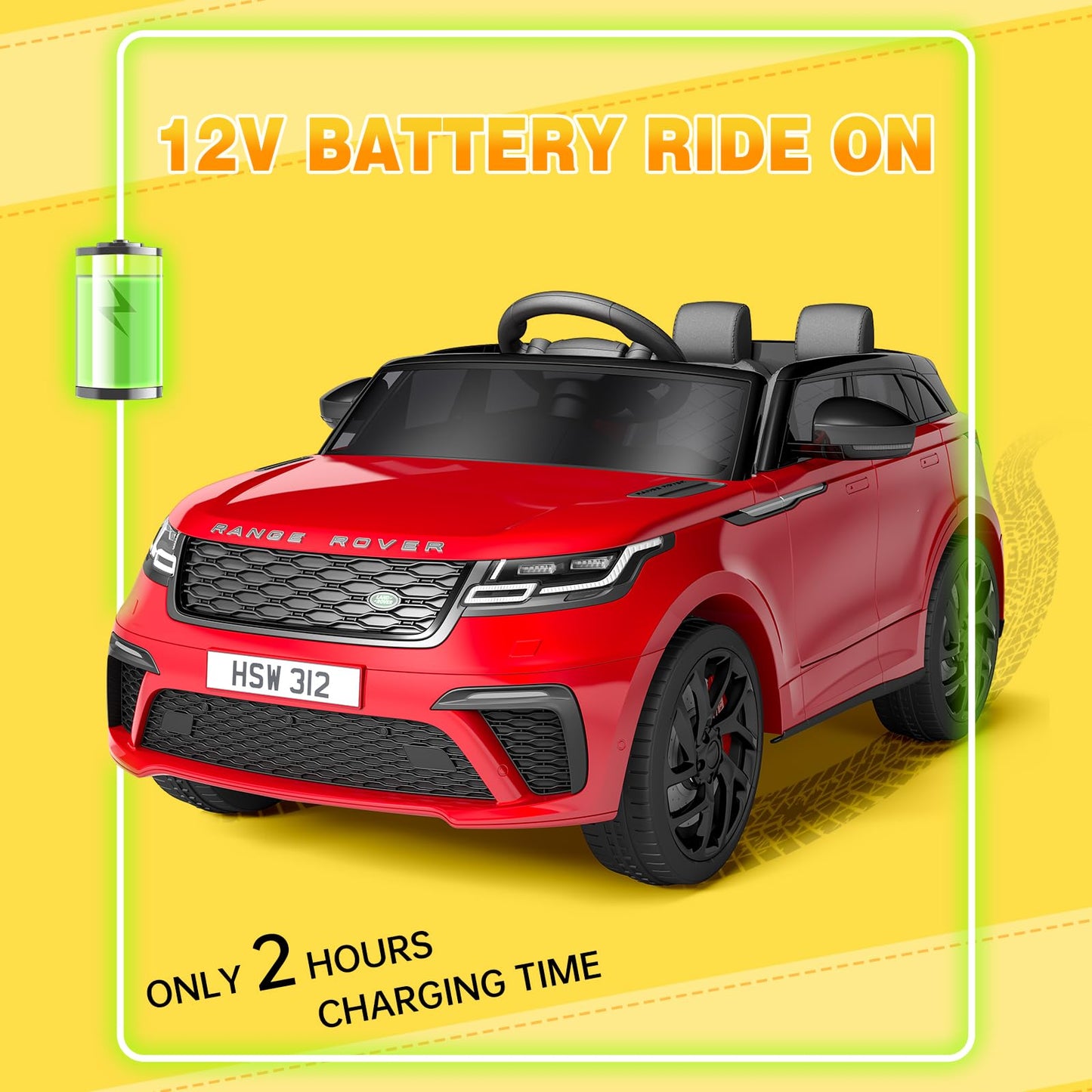 Garvee Ride - P Series: 3-8, 12V Licensed Land Rover Ride Electric Car for Kids with Parent Remote Control, MP3 Player, Rocking, Pull Rod - Red