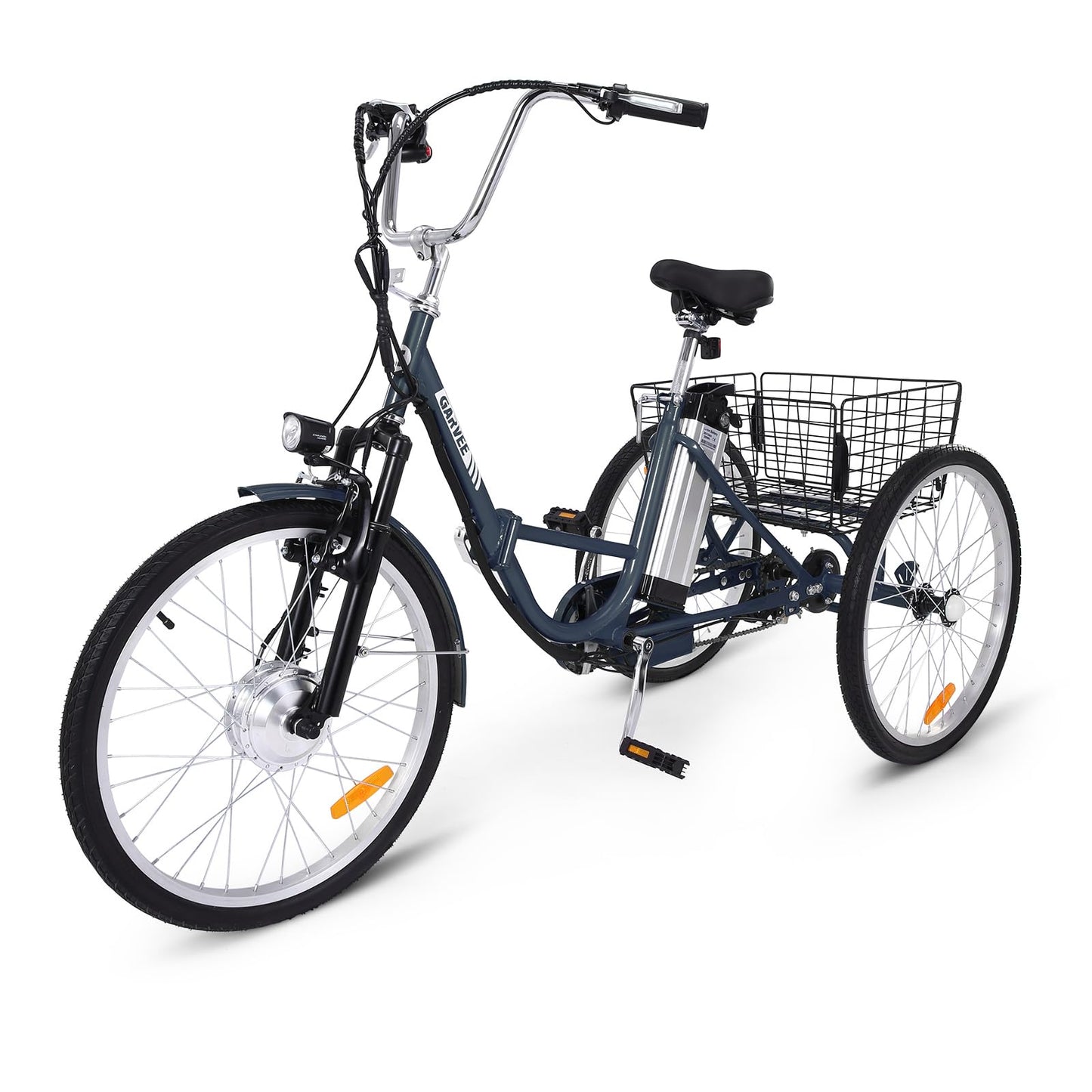 Garvee Electric Tricycle for Adults, 7 Speeds Folding Electric Trike, 26 Inch 3 Wheel Motorized Bicycle w/ 36V 10Ah Removable Battery, E Trikes with Large Basket, 330 Loading Capacity, 250W Motor, Gray