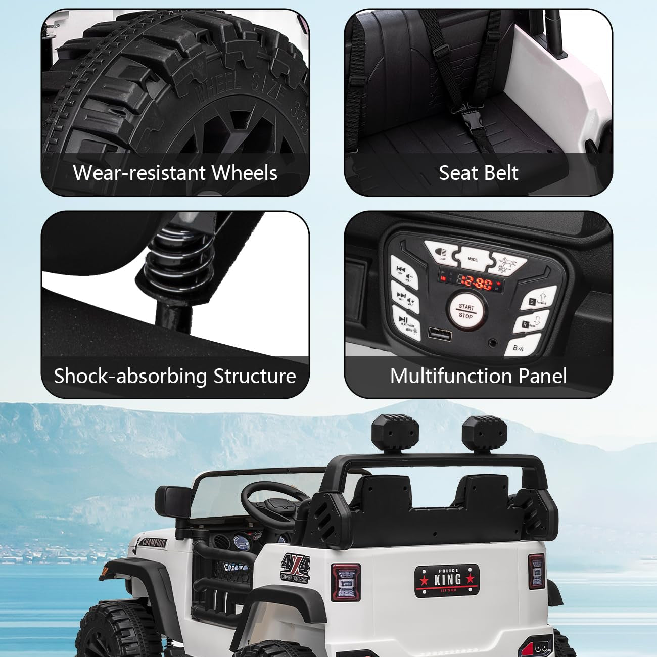 Garvee Ride - P Series: 24V Ride On Car 2 Seater For Kids Age 3+ , XL Electric Vehicles for Big Kids with 20" Wide Seat, 3 Speed, 2x200W Powerful Motor, Suspension, Bluetooth, Music,Power Wheels with Parent Control for Kids to Drive - White