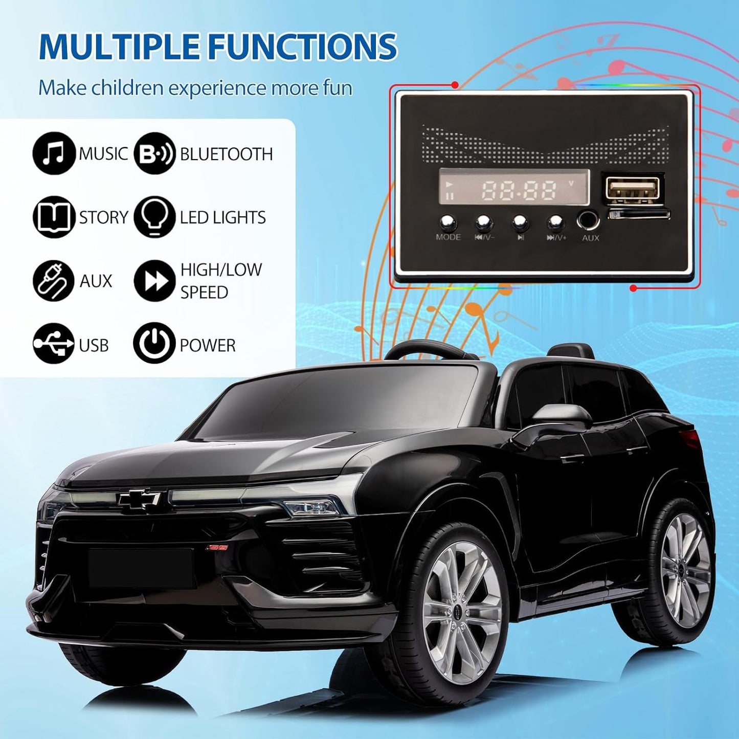 Garvee Ride - P Series: 24V 2-Seater Chevrolet Blazer Kids Car with Remote Control, Bluetooth - Black