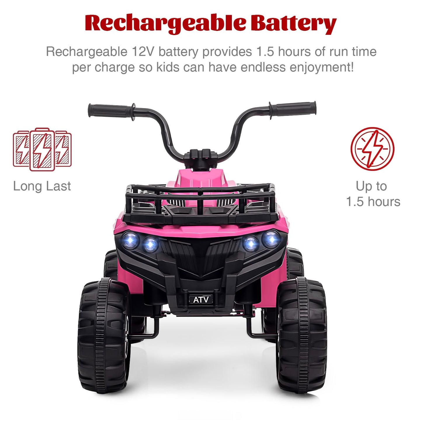 Garvee Ride - P Series: 12V Kids Ride On Electric ATV, Ride Car Toy with Bluetooth Audio,High/Low Speed, LED Headlights, Battery Indicator & Radio Orange - Pink
