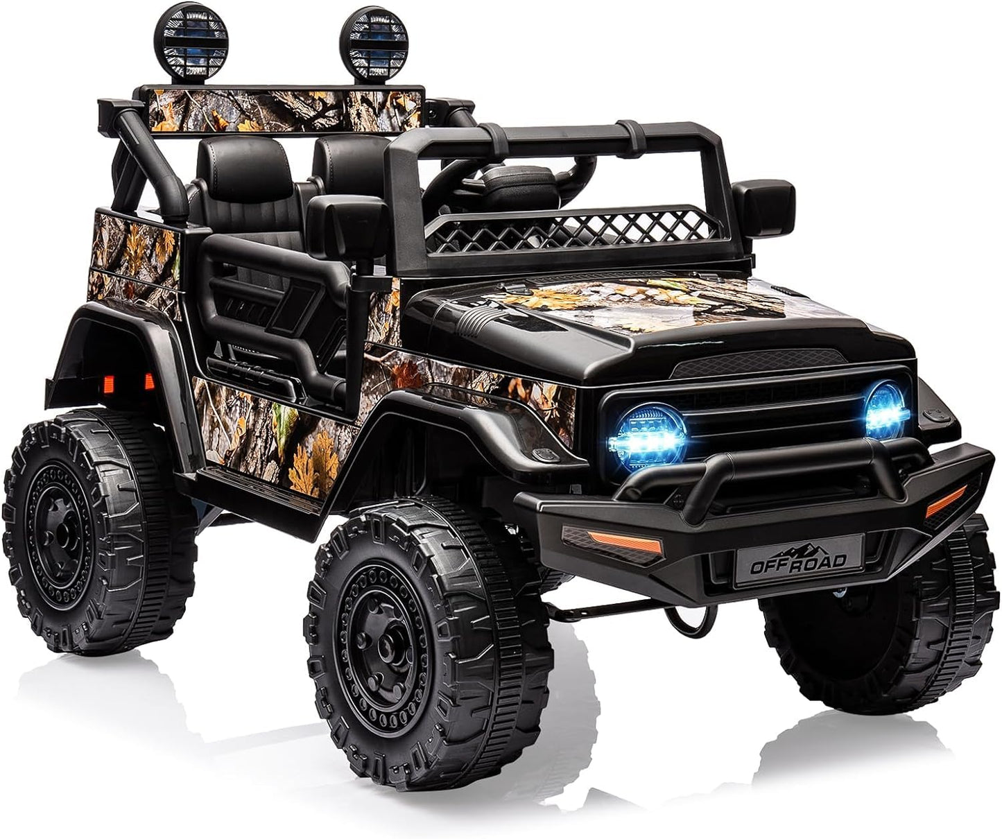 Garvee Ride - P Series: 12V Power Wheel Electric Car for Kids, Ride on Toys with Led Lights Bluetooth, 3 Speeds, Spring Suspension - Black