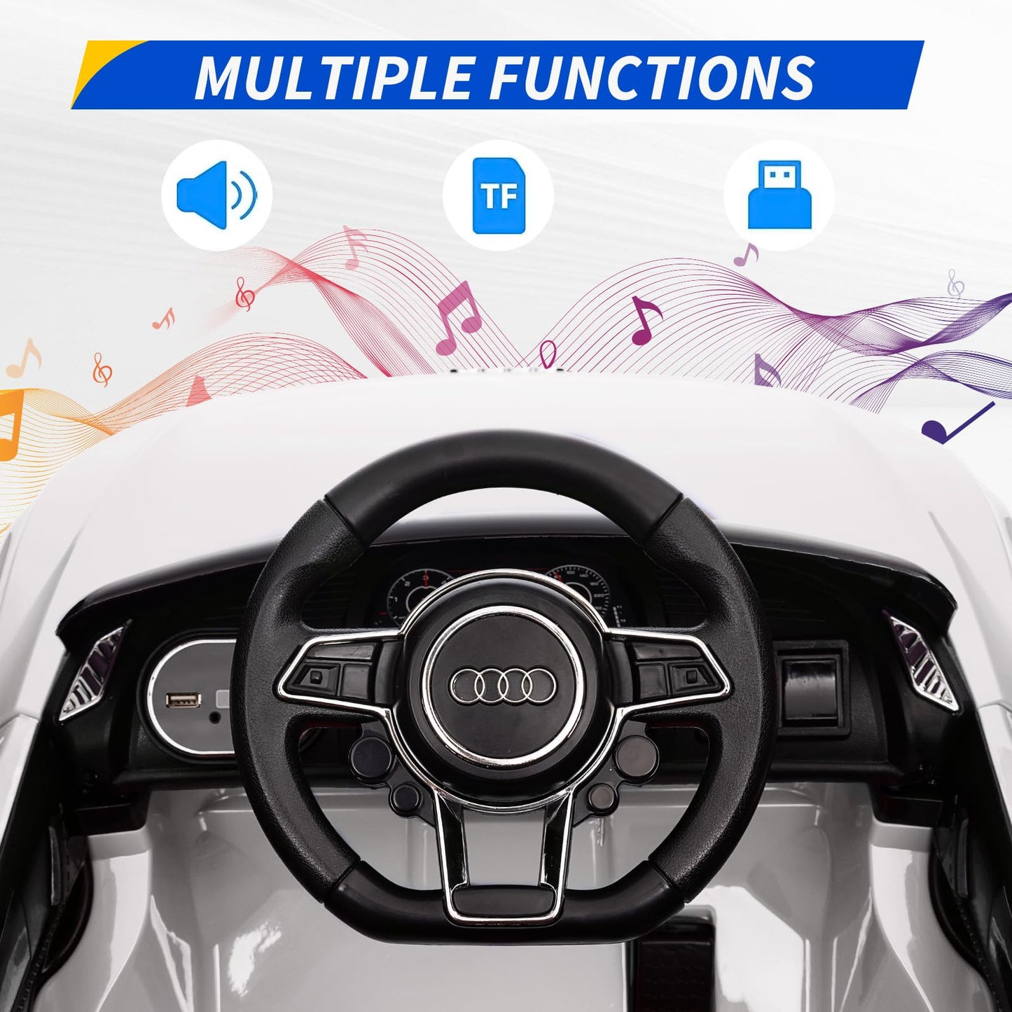 Garvee Ride - P Series: 12V Power Battery Electric Vehicles for 3-7 Toddlers, Licensed Toy Car with Remote Control, MP3 Player - White