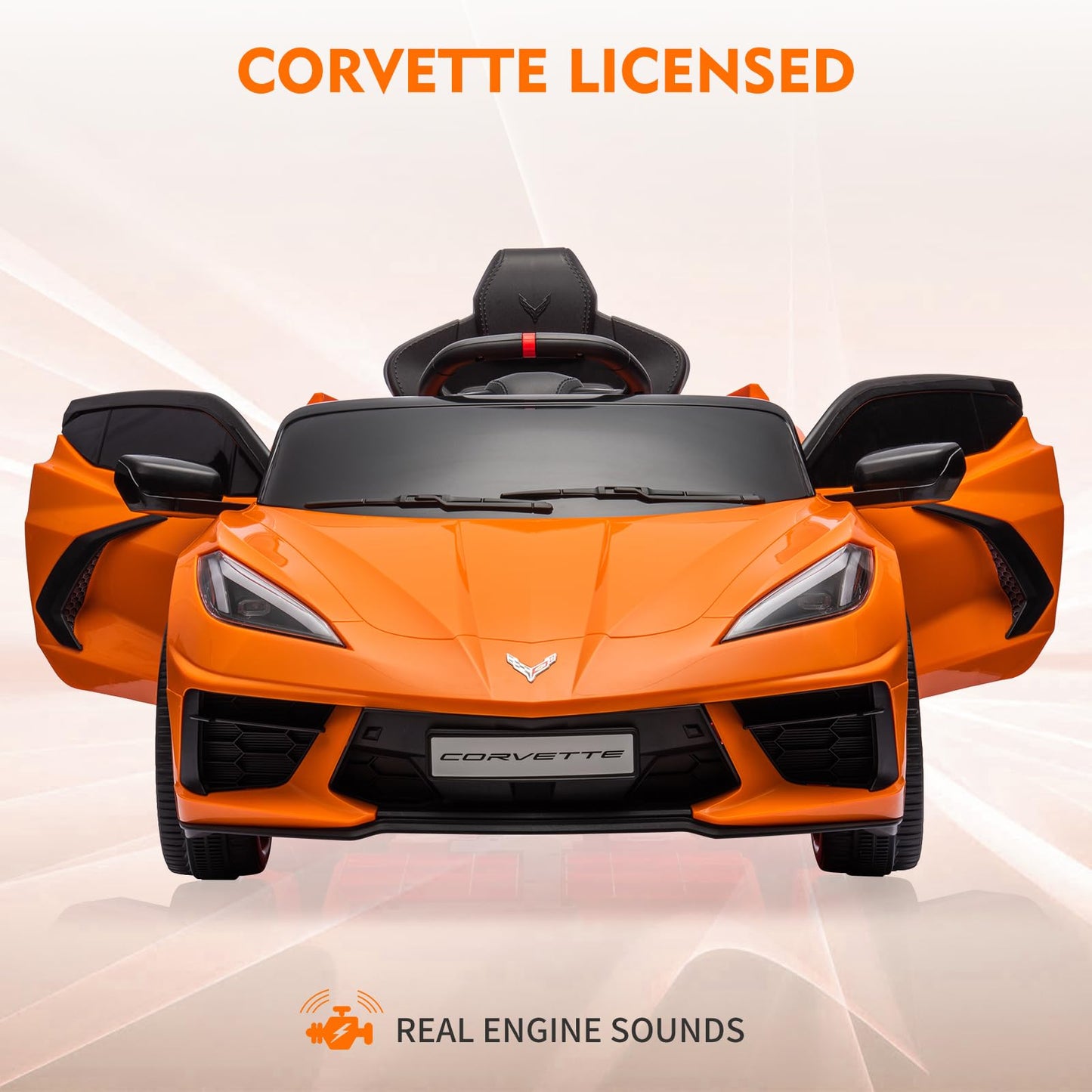 Garvee Ride - P Series: 12V Kids Ride on Car Licensed Corvette Battery Powered Car Toddles Electric Sports Car Toy with Remote Control, Visual Dashboard, LED Lights, Music, Gifts for Boys Girls, Orange