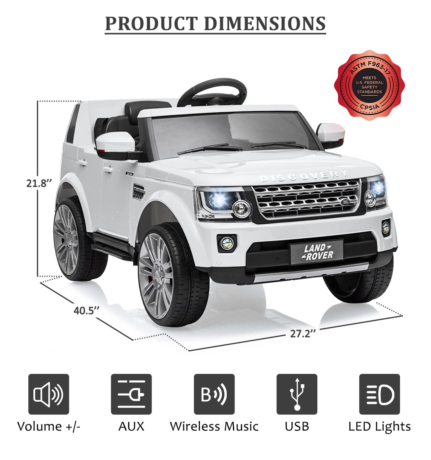 Garvee Ride - P Series: 12V Electric with Remote, Music Player, MP3, LED Lights, 4 Wheels, White