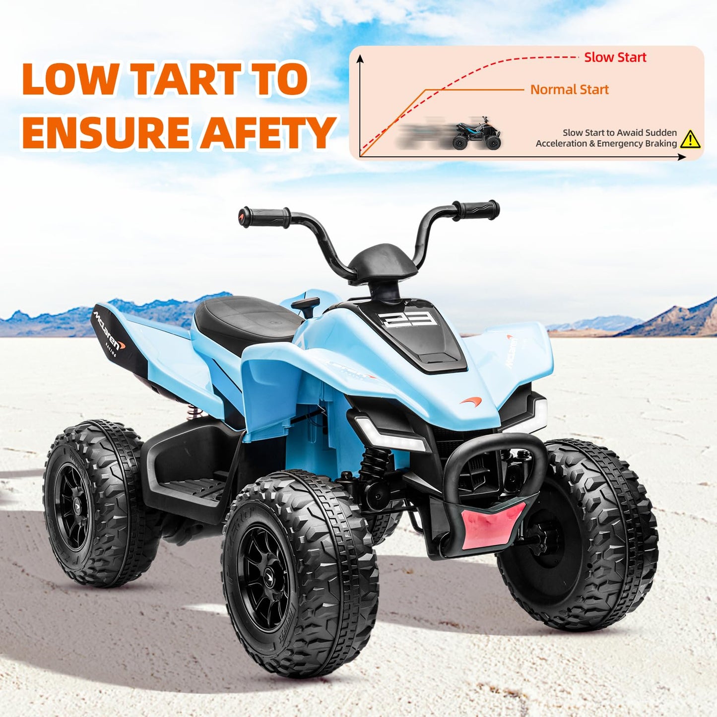 Garvee Ride - P Series: 24V Mc-Laren Ride On Car Kids ATV 3+ with LED and Music Mode - Blue
