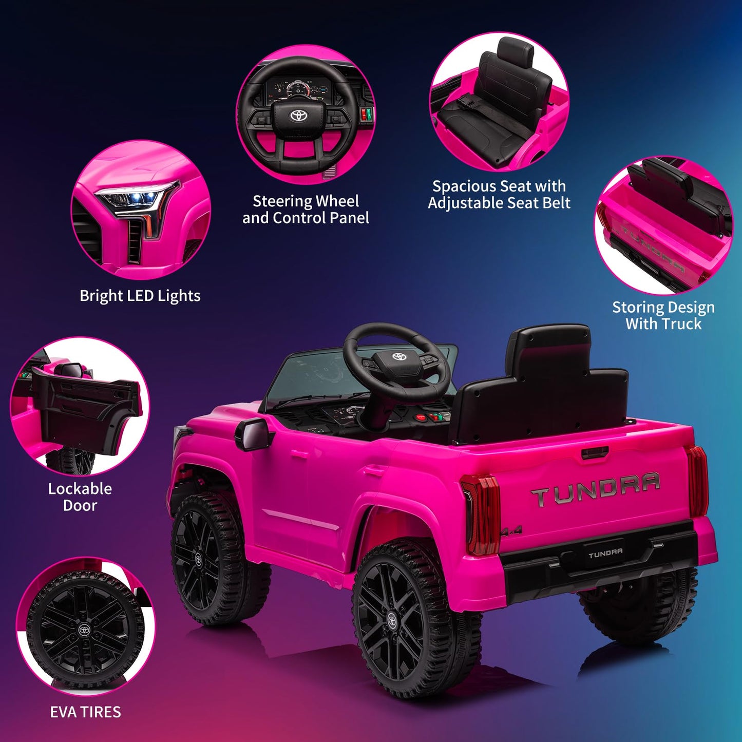 Garvee Ride - P Series: 12V Ride on Car For Kids Age 3+ , Licensed Toyota, with Remote Control, MP3, LED Lights, Suspension System, Double Doors, Safety Belt, Ride On Toys for Boys Girls - Rose