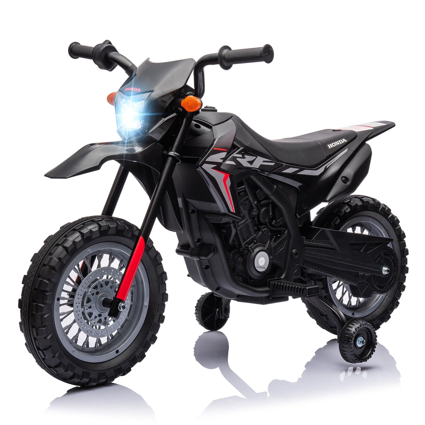 Garvee Ride - P Series: Kids Electric Ride on Motorcycle, Licensed Honda Battery Powered Motorbike Toy, with Training Wheels, Rechargeable Battery, Headlight, Engine Sounds, for Children Girls Boys - Black