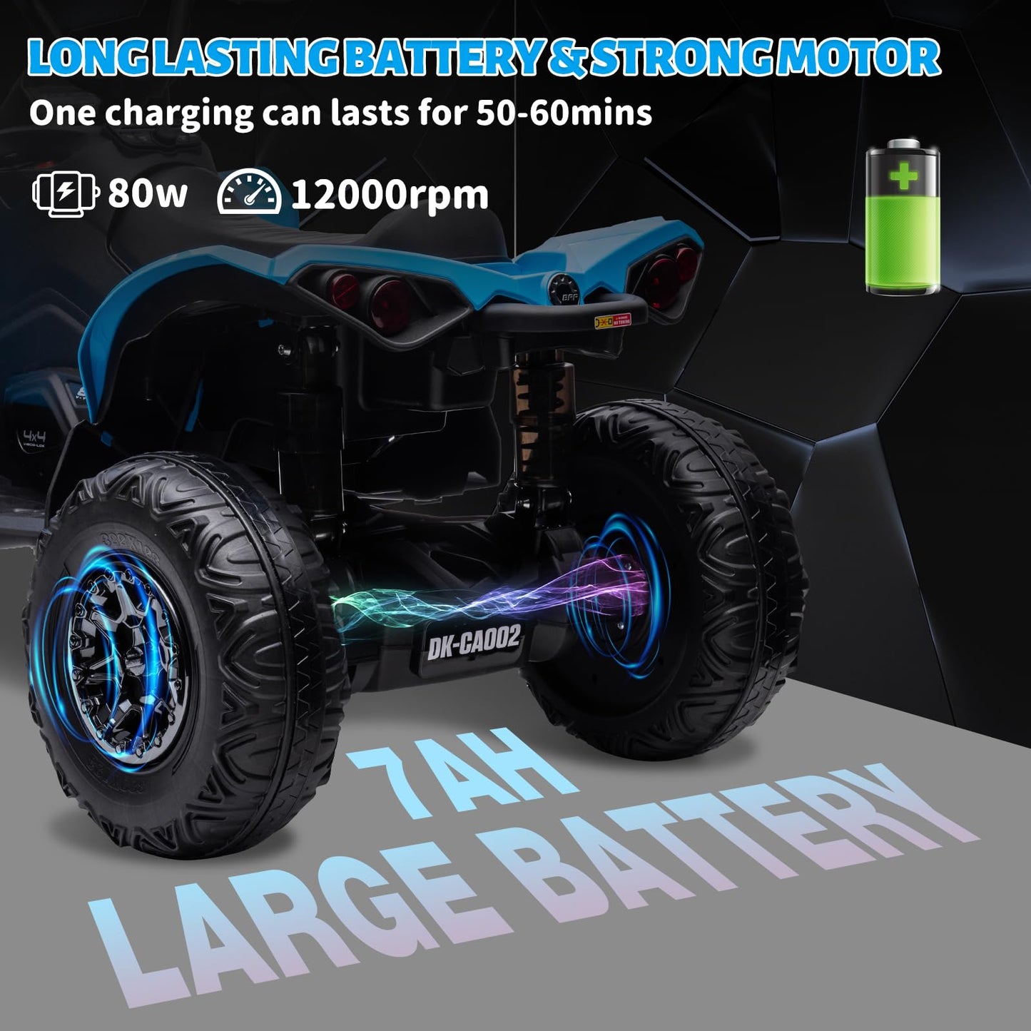 Garvee Ride - P Series: 12V Ride on Toy Car Bombardier Licensed BRP Can-am 4 Wheeler Quad Electric Vehicle, w/LED Lights, Spring Suspension, Bluetooth, Music, USB, Treaded Tires, White - Blue