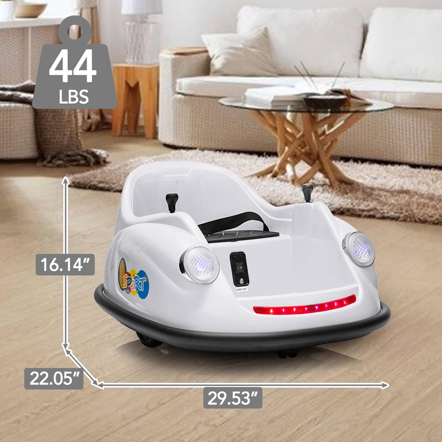Garvee Ride - P Series: 12V Battery Car for Kids W/Parent Remote, Led Lights, 2-Speed, 360°Spin - White