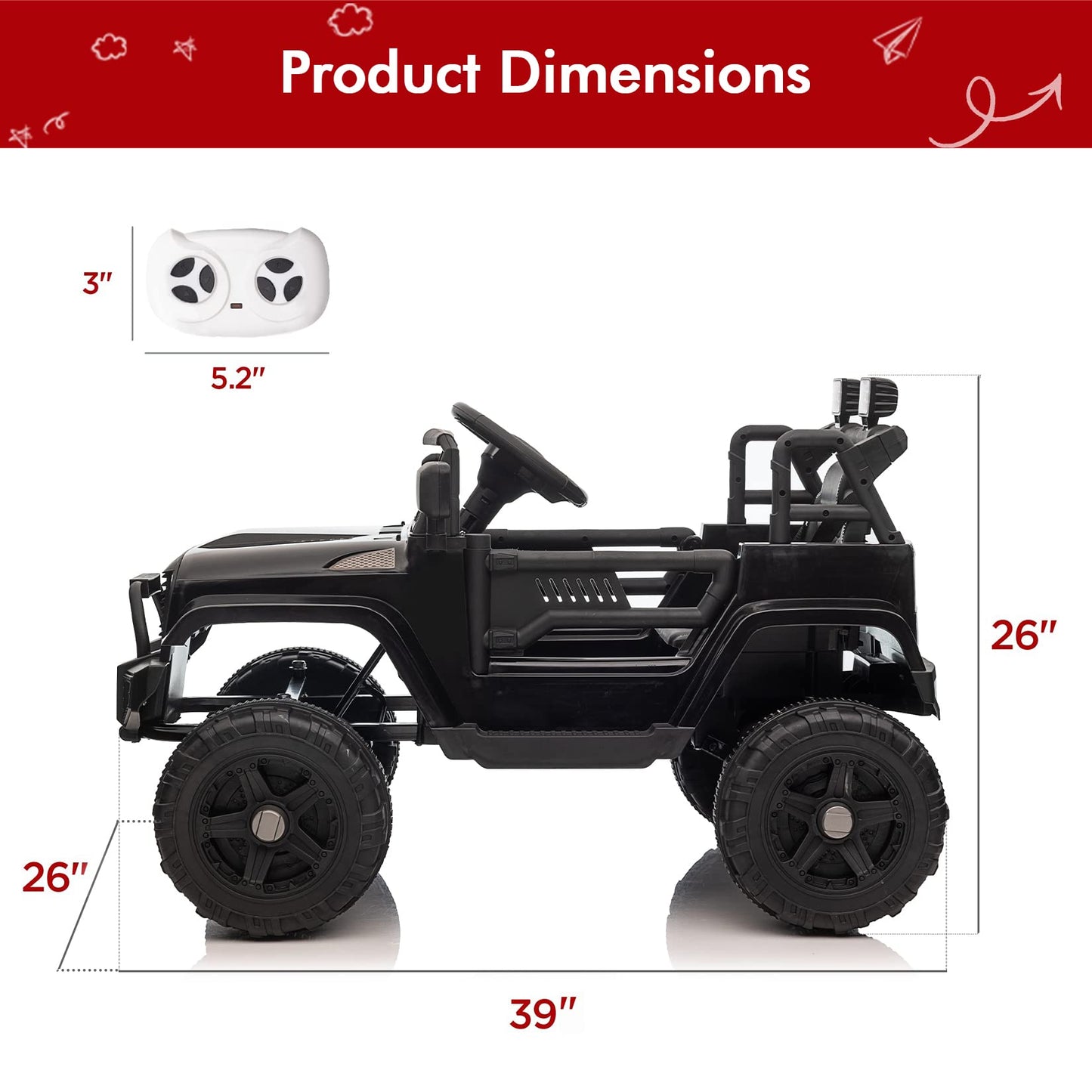 Garvee Ride - P Series: 12V Ride On Truck Car for kid : Remote Control, 3 Speeds, MP3 Music, Suspension, LED Lights,for 3+ Year Old - Black