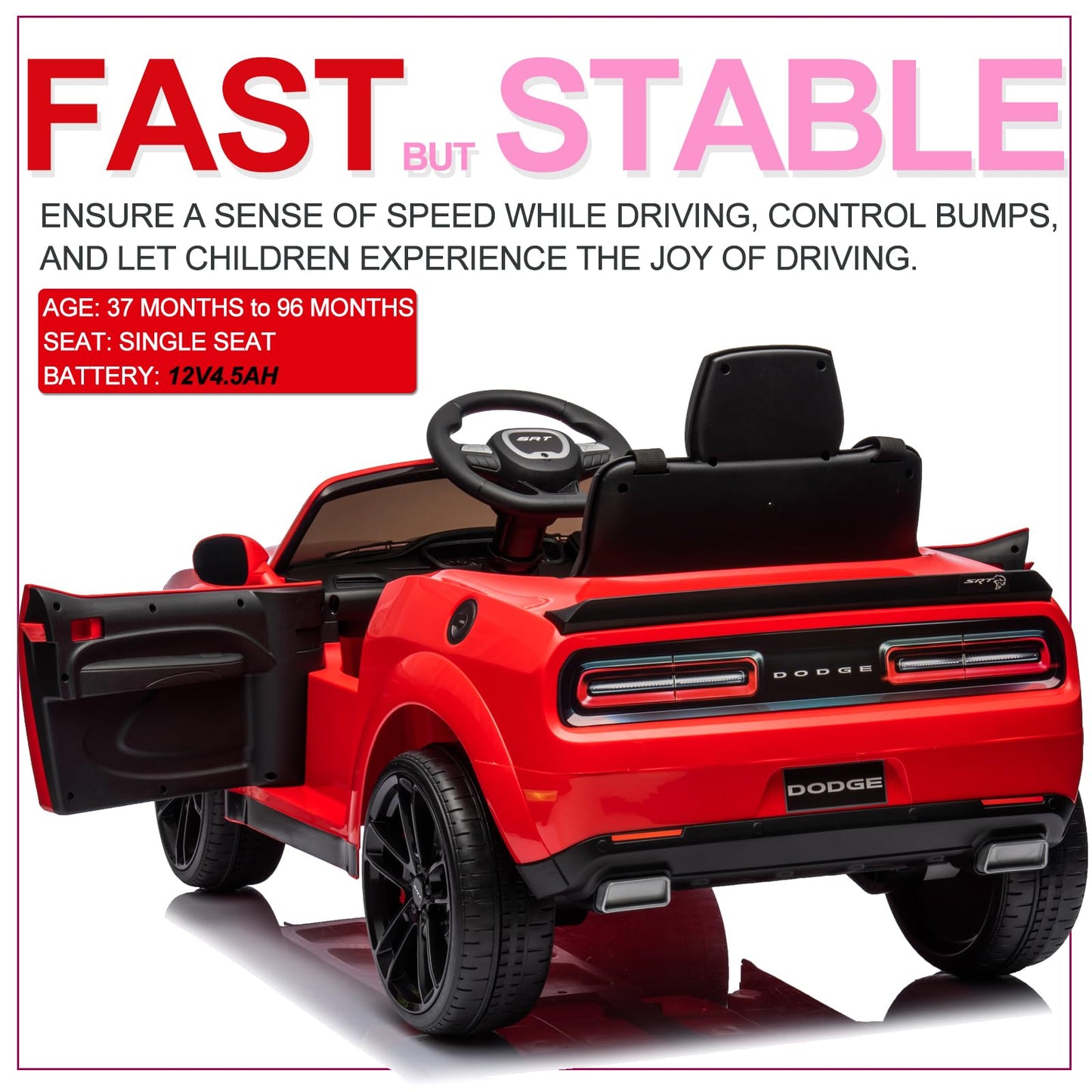 Garvee Ride - P Series: 12V Electric Vehicles Battery Powered with Remote Control, LED Lights, Bluetooth, MP3 for Boys Girls - Red