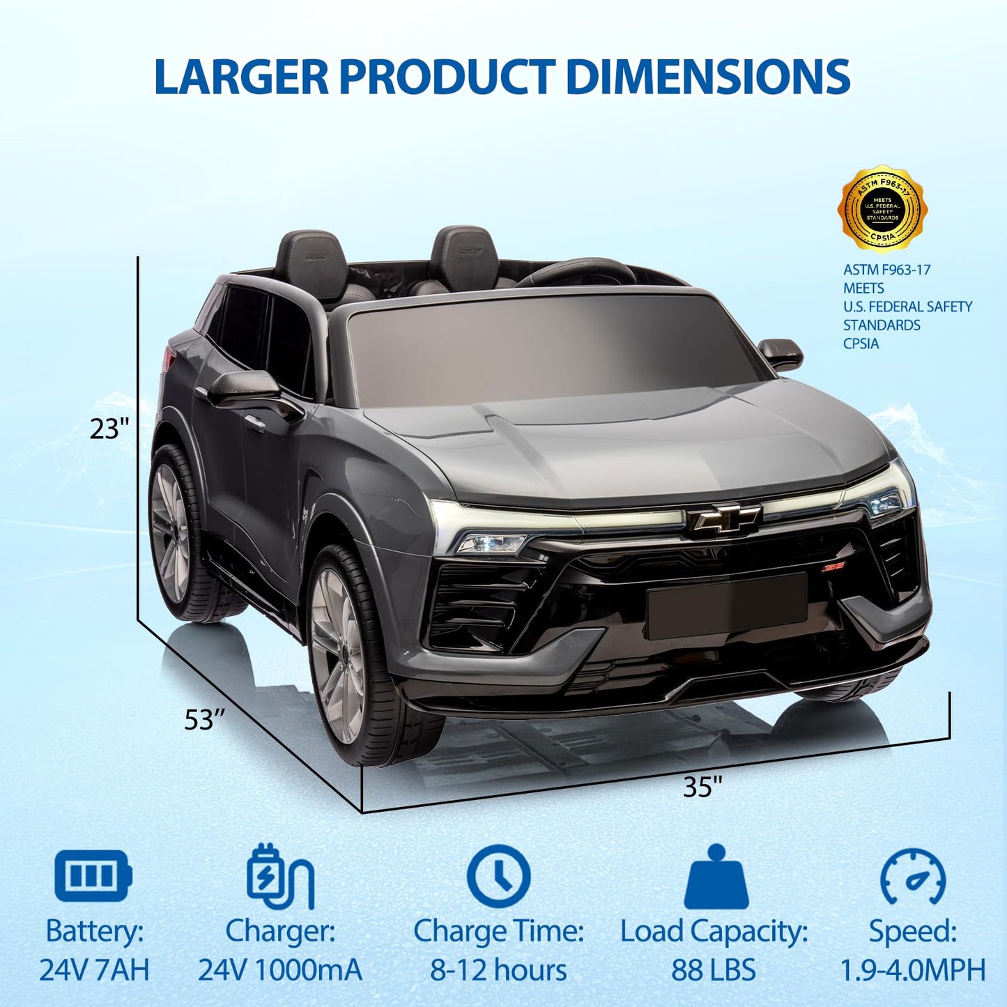 Garvee Ride - P Series: 24V 2-Seater Chevrolet Blazer Kids Car with Remote Control, Bluetooth - Grey