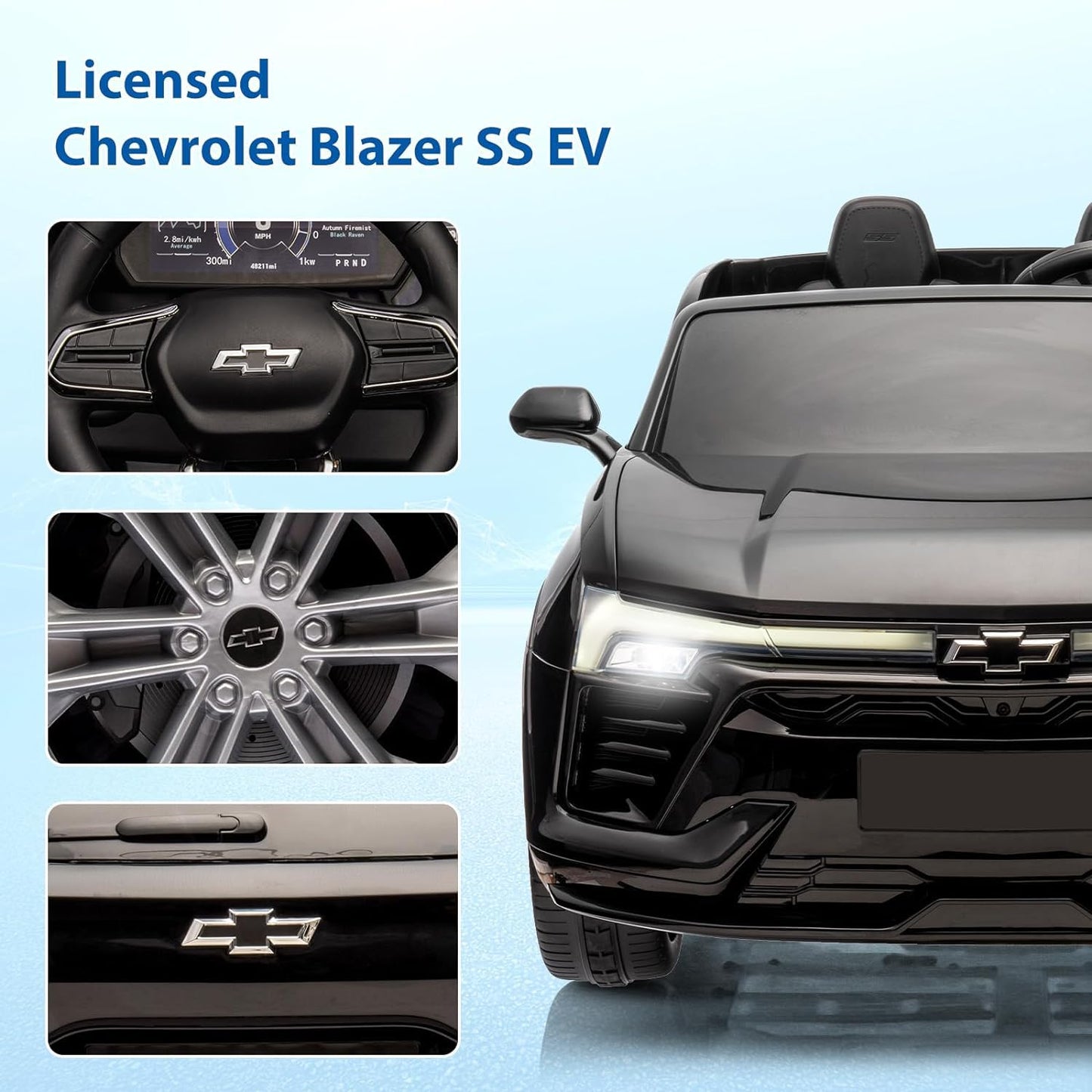 Garvee Ride - P Series: 24V 2-Seater Chevrolet Blazer Kids Car with Remote Control, Bluetooth - Black
