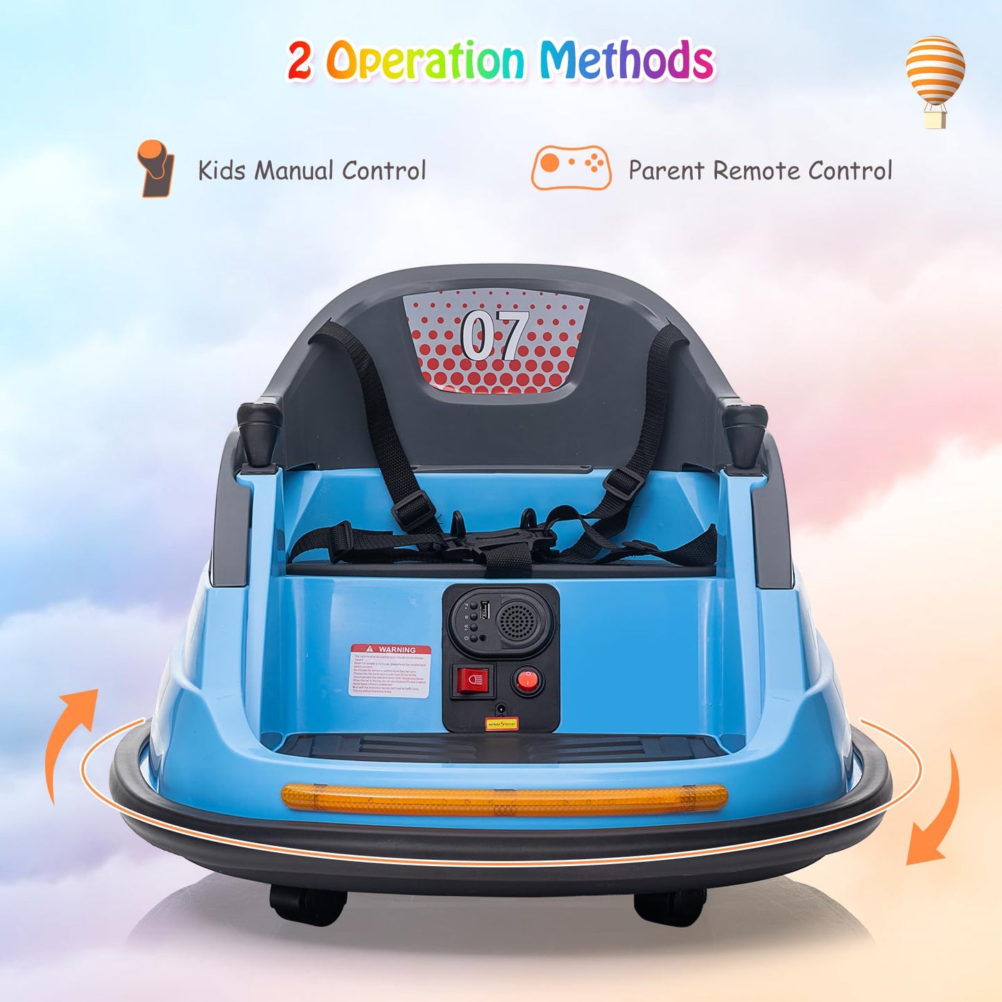 Garvee Ride - P Series: 12V Kids Bumper Car with Remote Control, LED Lights & 360 Degree Spin, Indoor and Outdoor Kids Toy for 18+ Months Kids - Blue