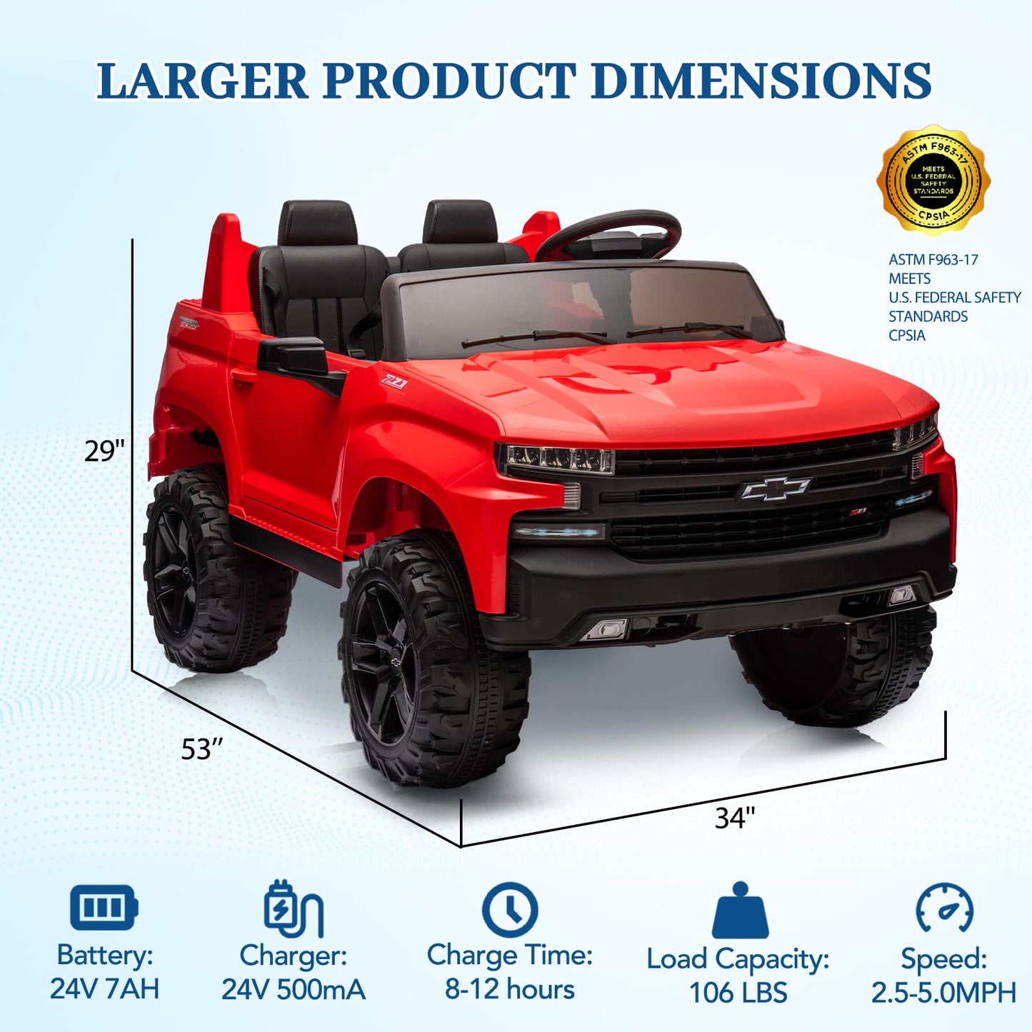 Garvee Ride - P Series: 24V 2-Seater Ride On Car For Kids For 3 - 8 years, Licensed Chevrolet Silverado - Red