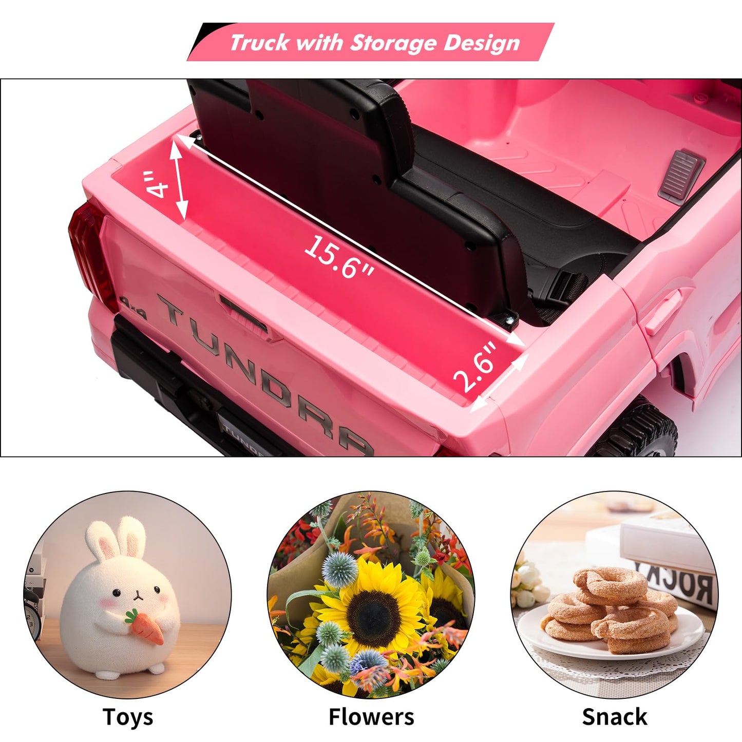 Garvee Ride - P Series: 12V Ride on Car For Kids Age 3+ , Licensed Toyota, with Remote Control, MP3, LED Lights, Suspension System, Double Doors, Safety Belt, Ride On Toys for Boys Girls - Pink