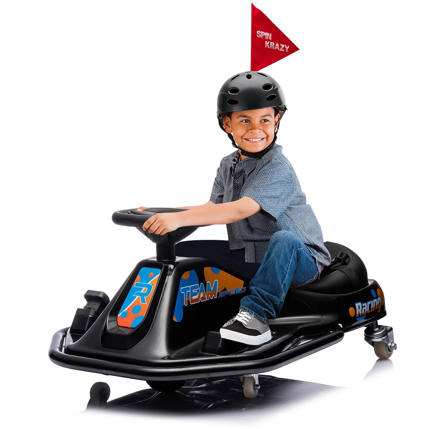 Garvee Ride - P Series: 360 Degrees Rotating Ride On Drift Car,Electric Drifting Go Kart,24V Ride On Race Car,Variable Speed for Kids,Simplified Drift System,Flashing Lights, Flag, Music - Black