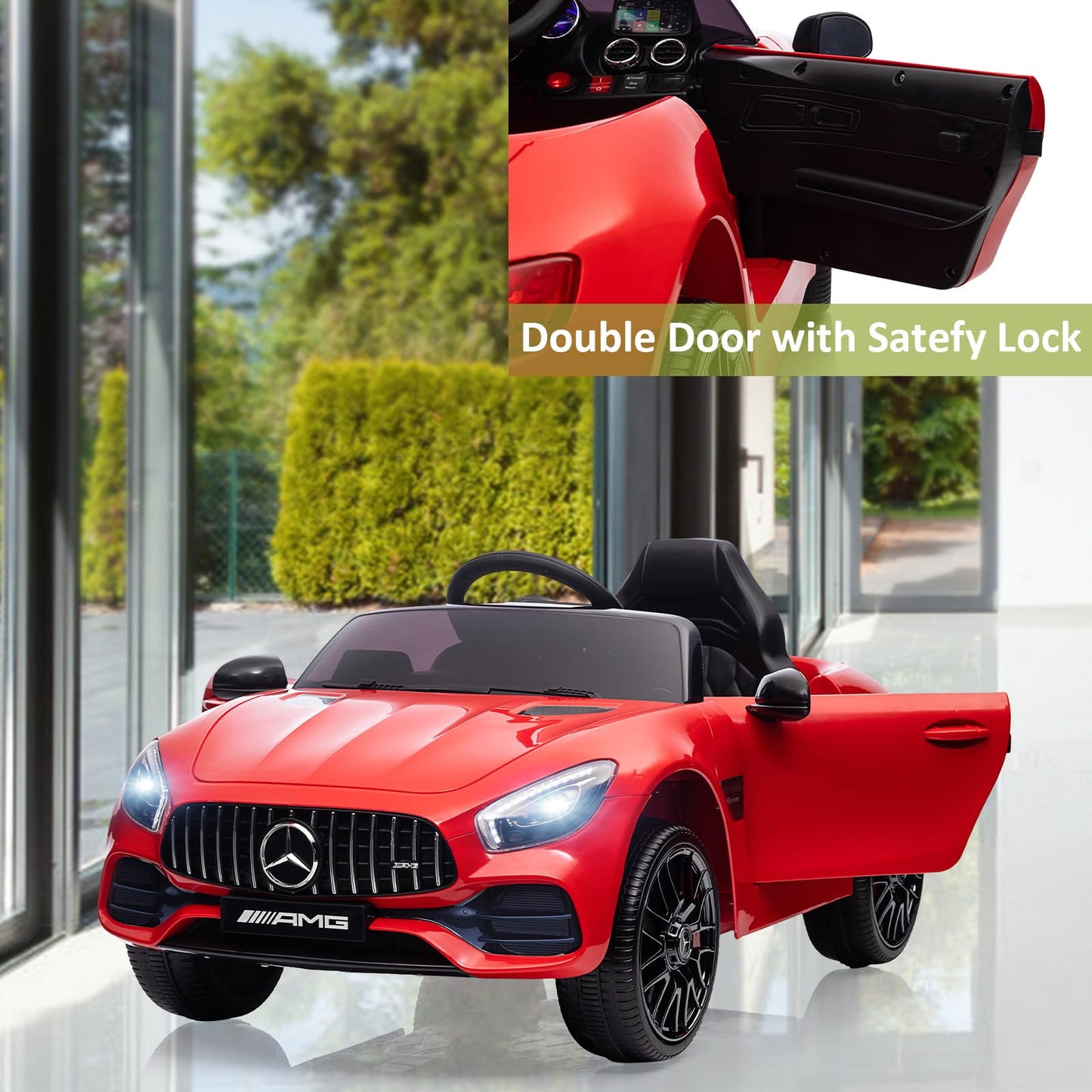 Garvee Ride Car for Kids, 12V Power Battery Electric Vehicles for 3-7 Toddlers, Licensed Mercedes-Benz with Remote Control, MP3 Player - Red