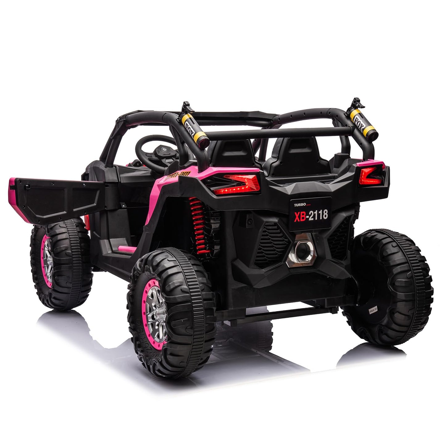 Garvee Ride - P Series: 24V 2 Seater Kids Ride on UTV Car For age 3+, w/Remote Control, 4WD Powerful Electric Vehicle with 4x75W Motors, 4 Shock Absorber, Leather Seat, Music and Light - Pink