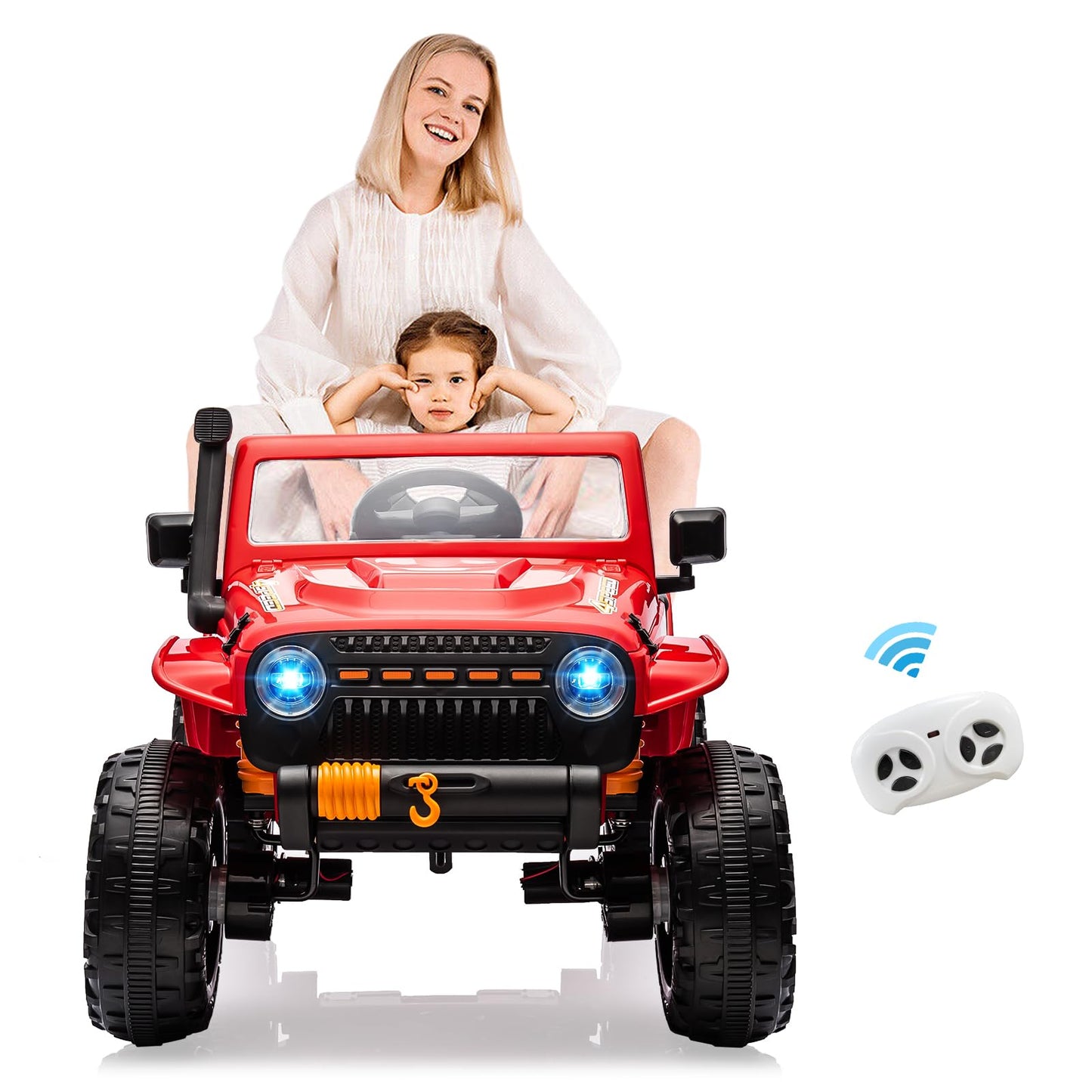 Garvee Ride - P Series: 24V 2 Seater Ride On Truck Car For Kid age 3 - 8 years, w/Remote Control, 4-Wheeler Suspension, 4x55W Powerful Engine, 4WD Battery Powered, LED Lights, Soft Braking - Red