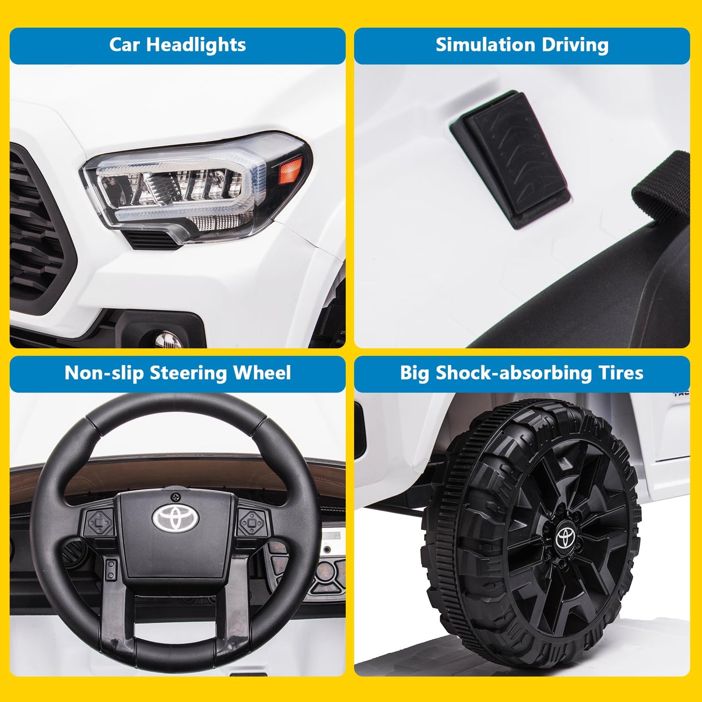Garvee Ride - P Series: 12V Toyota Tacoma Kids Car, Spring Suspension, with LED Light - White