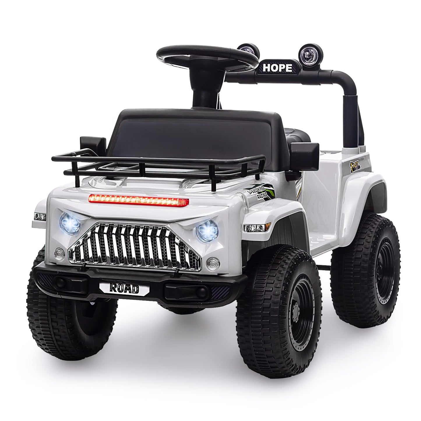 Garvee Ride - P Series: 6V Ride On Car for Toddlers - Battery Powered Electric Car with Music, LED Light, FM, Horn, Rear Storage, 4 Wheels - White
