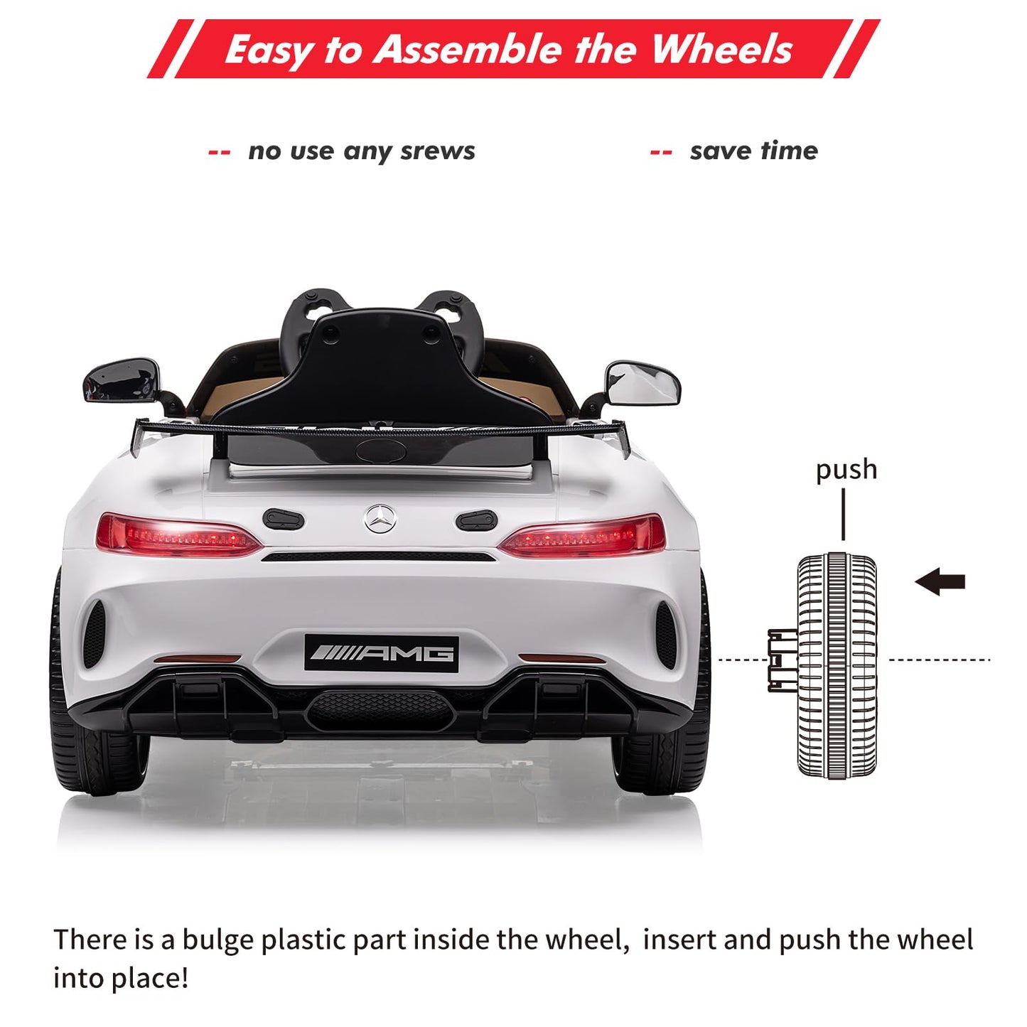 Garvee Ride on Car for Kids with Remote Contorl, 12V Licensed Benz AMG Electric Vehicles Battery Powered Sports Car,Sound System, LED Headlights,One Button Assemble Wheels for 3-8 Years Boys Girls - White