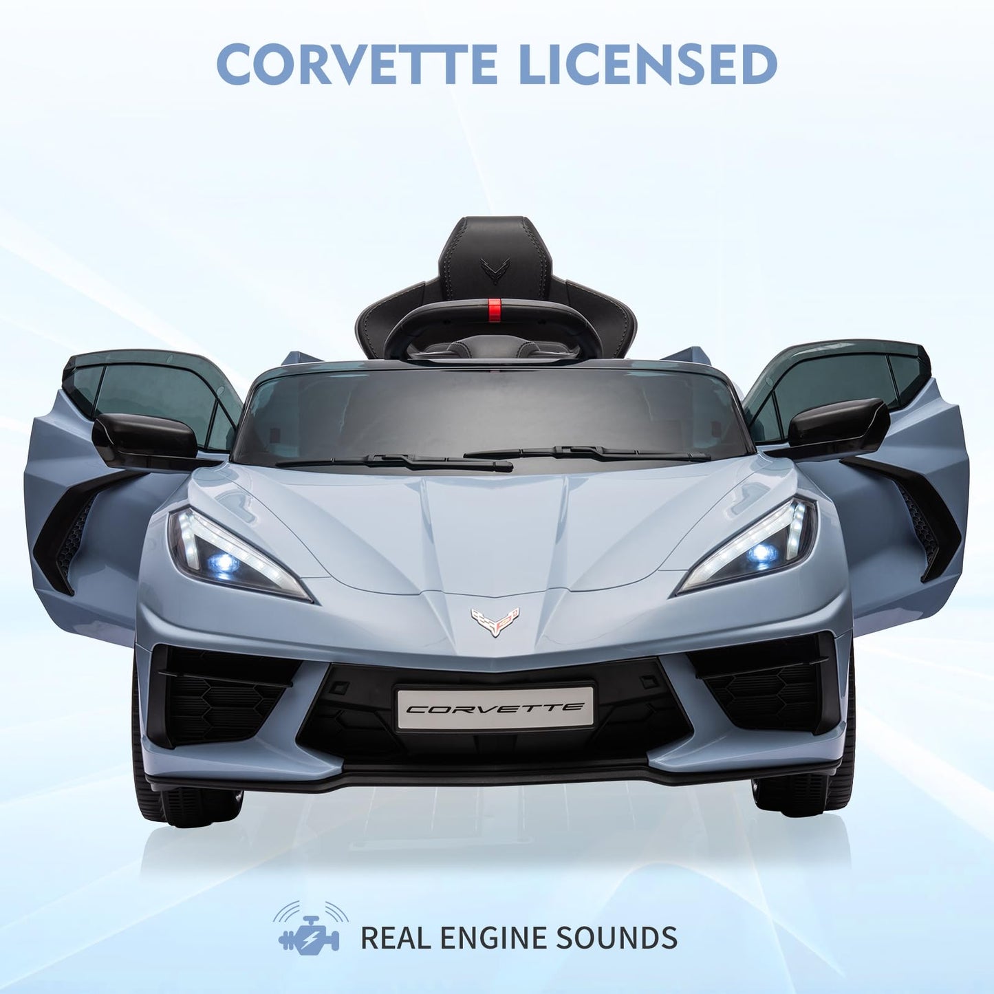 Garvee Ride - P Series: 12V Kids Ride on Car Licensed Corvette Battery Powered Car Toddles Electric Sports Car Toy with Remote Control, Visual Dashboard, LED Lights, Music, Gifts for Boys Girls, Light Blue