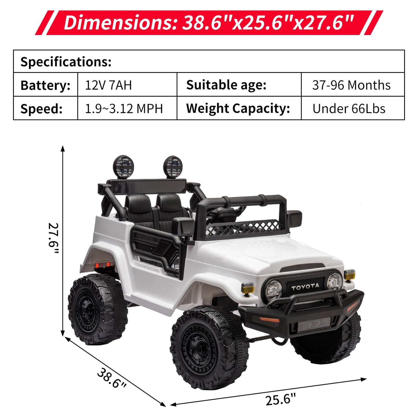 Garvee Ride - P Series: 12V Ride on Car for Kids, Licensed Toyota Ride on Truck, Battery Powered Electric Kids Car with Remote Control, Music, LED Lights, Suspension System, Double Doors, Safety Belt,Ride On Toy - White