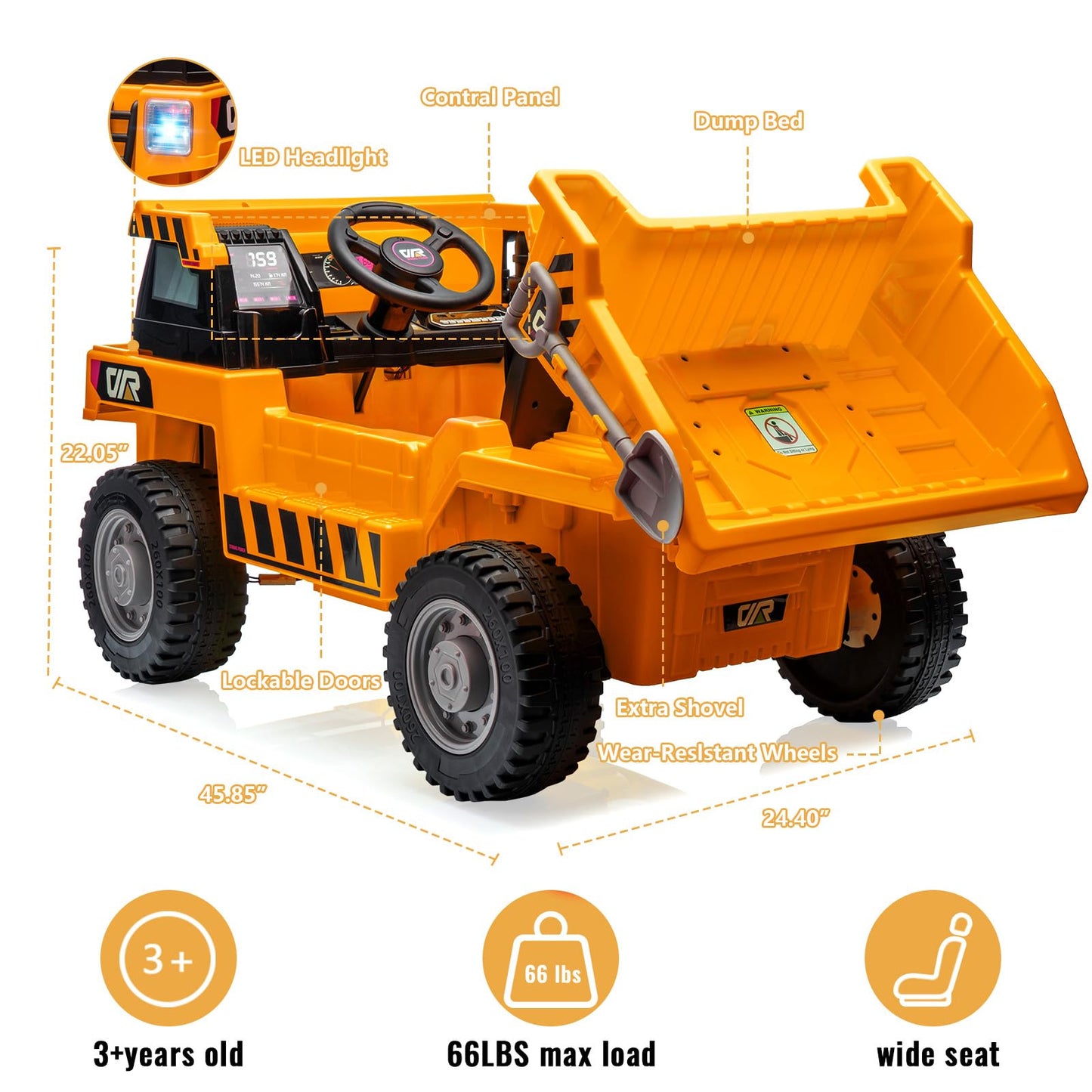 Garvee Ride - P Series: 12V Kids Ride on Dump Truck + Remote Control + Electric Dump Bed + USB MP3 Player + Safety Features + All-Terrain Tires + Indoor & Outdoor Fun