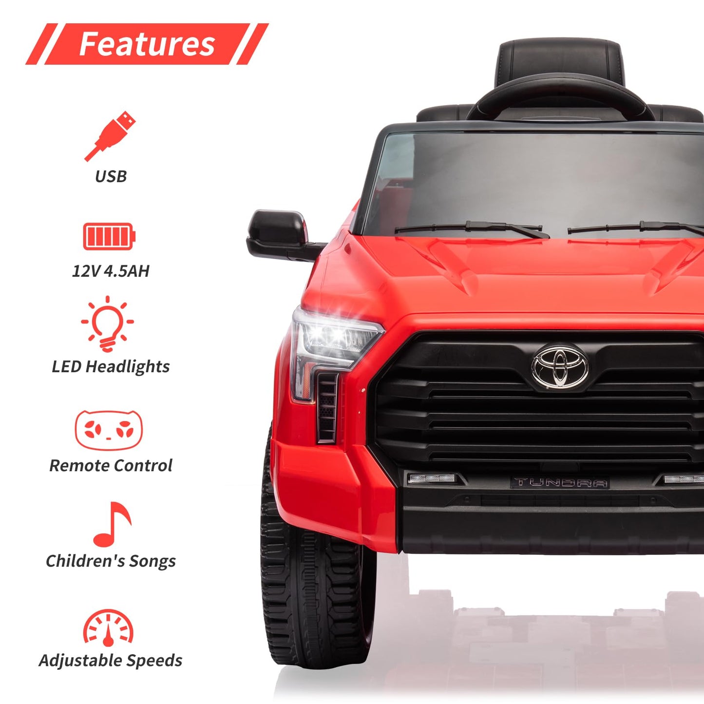 Garvee Ride - P Series: 12V Ride on Car For Kids Age 3+ , Licensed Toyota, with Remote Control, MP3, LED Lights, Suspension System, Double Doors, Safety Belt, Ride On Toys for Boys Girls - Red