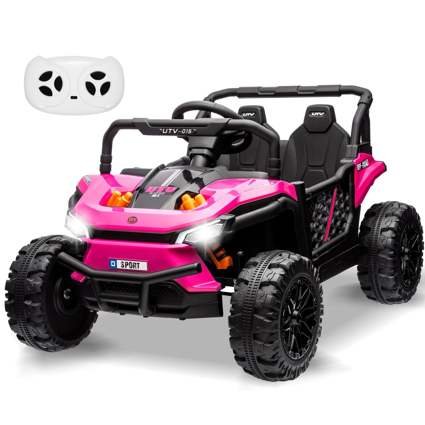 Garvee Ride - P Series: 12V Electric UTV Car with Remote Control, Ride on Truck with Toy Storage, Spring Suspension, LED Headlights, Ride Cars w/4 Wheels, Ride on Toys for Boys Girls, Pink