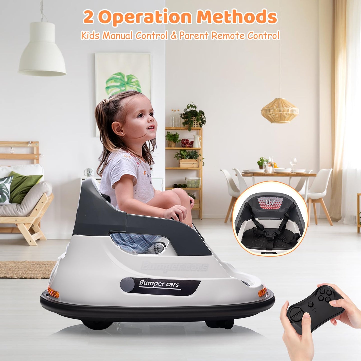 Garvee Ride - P Series: 12V Kids Bumper Car with Remote Control, LED Lights & 360 Degree Spin, Indoor and Outdoor Kids Toy for 18+ Months Kids - White