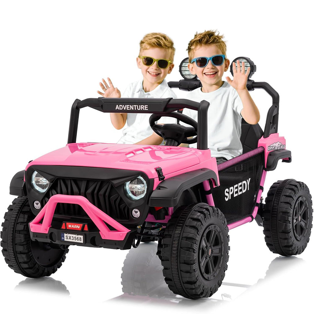 Garvee Ride P Series 24V Kids Toddler Ride On Truck 4WD 3 Speeds Large 7AH Battery Bluetooth MP3 Parent Safety Brake Red Outdoor Play - Pink